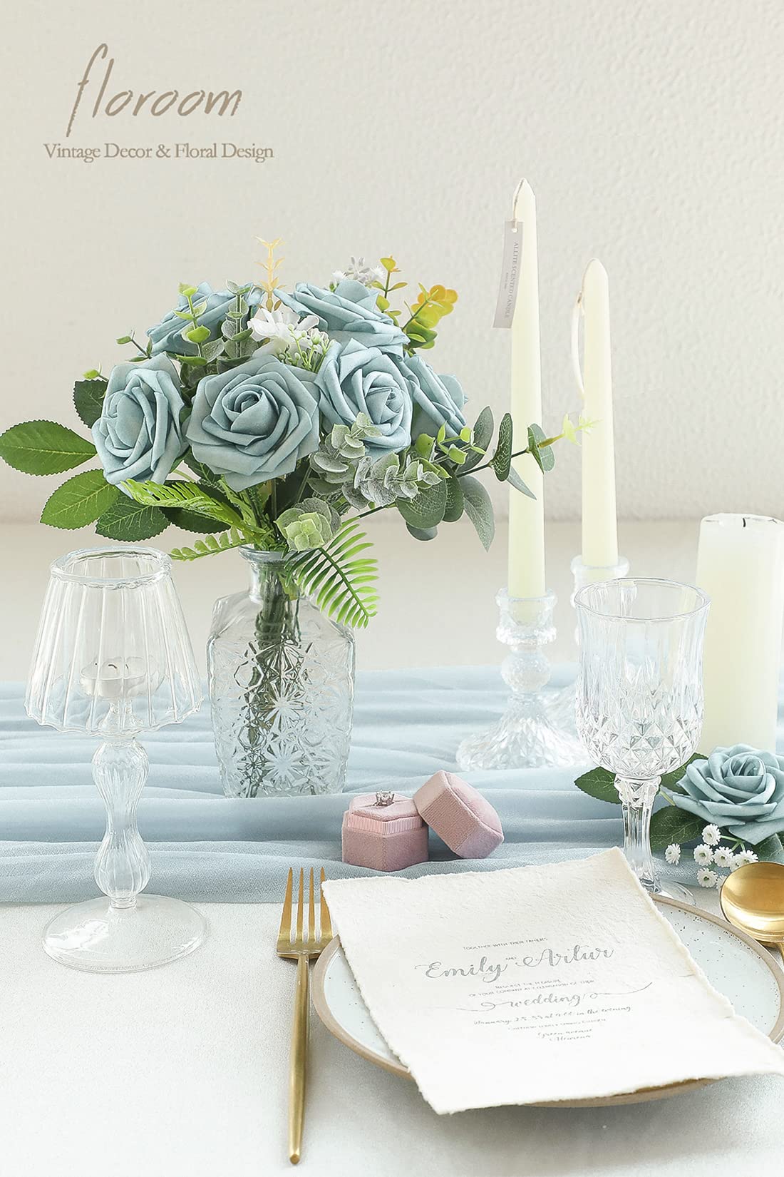 Floroom Artificial Flowers 25pcs Real Looking Ivory Foam Fake Roses with Stems for DIY Wedding Bouquets White Bridal Shower Centerpieces Arrangements Party Tables Decorations