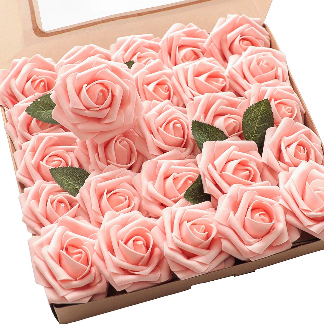 Floroom Artificial Flowers 25pcs Real Looking Ivory Foam Fake Roses with Stems for DIY Wedding Bouquets White Bridal Shower Centerpieces Arrangements Party Tables Decorations