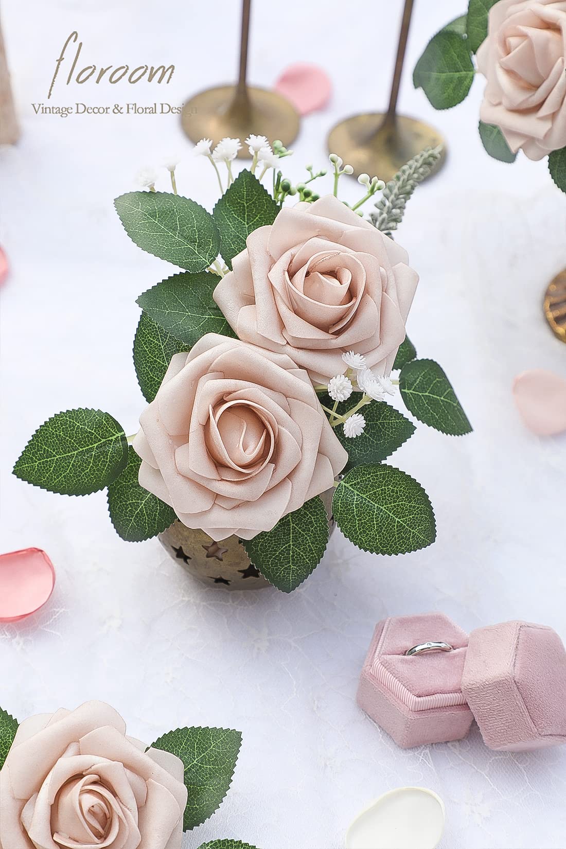Floroom Artificial Flowers 25pcs Real Looking Ivory Foam Fake Roses with Stems for DIY Wedding Bouquets White Bridal Shower Centerpieces Arrangements Party Tables Decorations