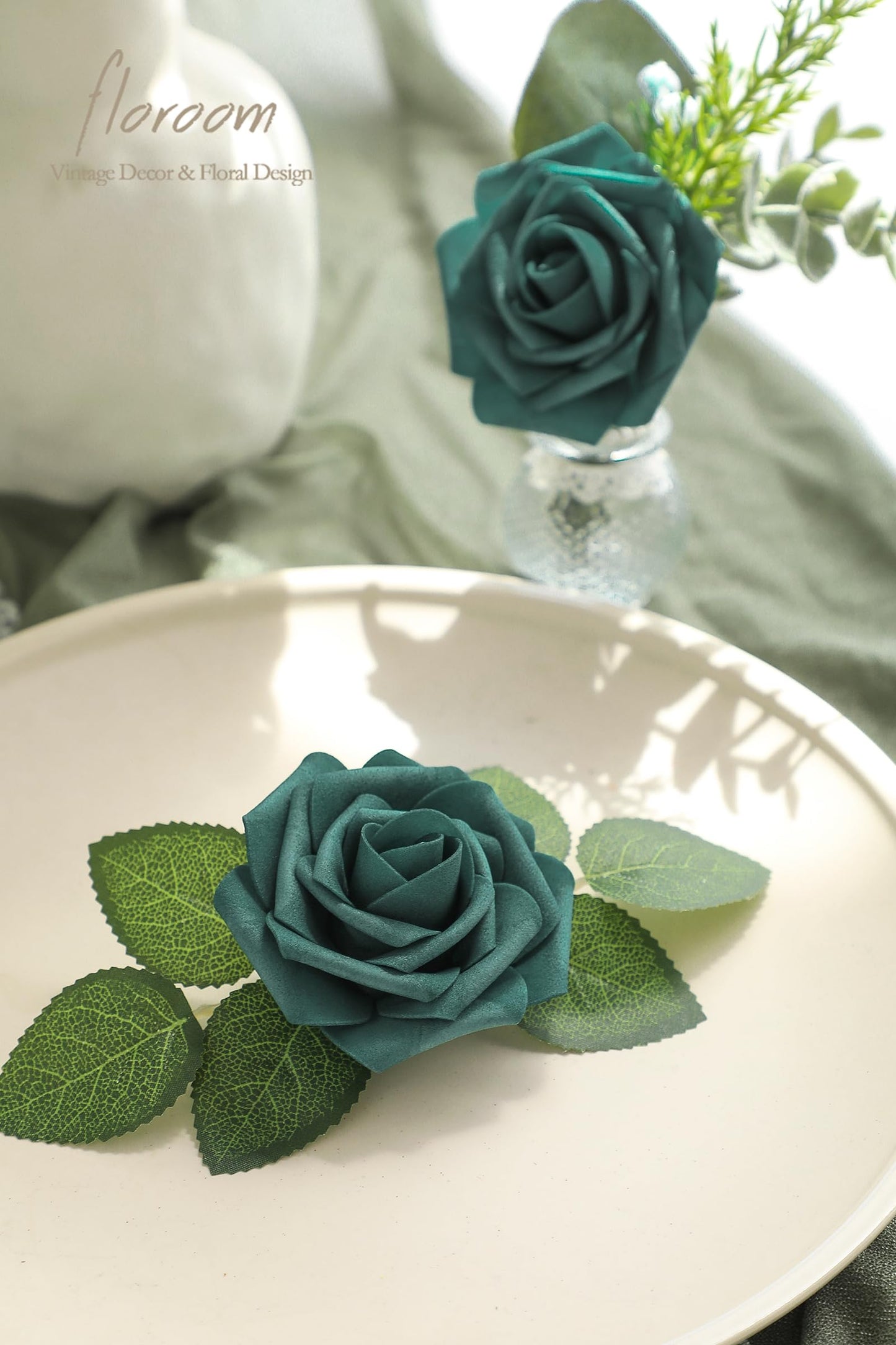 Floroom Artificial Flowers 25pcs Real Looking Ivory Foam Fake Roses with Stems for DIY Wedding Bouquets White Bridal Shower Centerpieces Arrangements Party Tables Decorations
