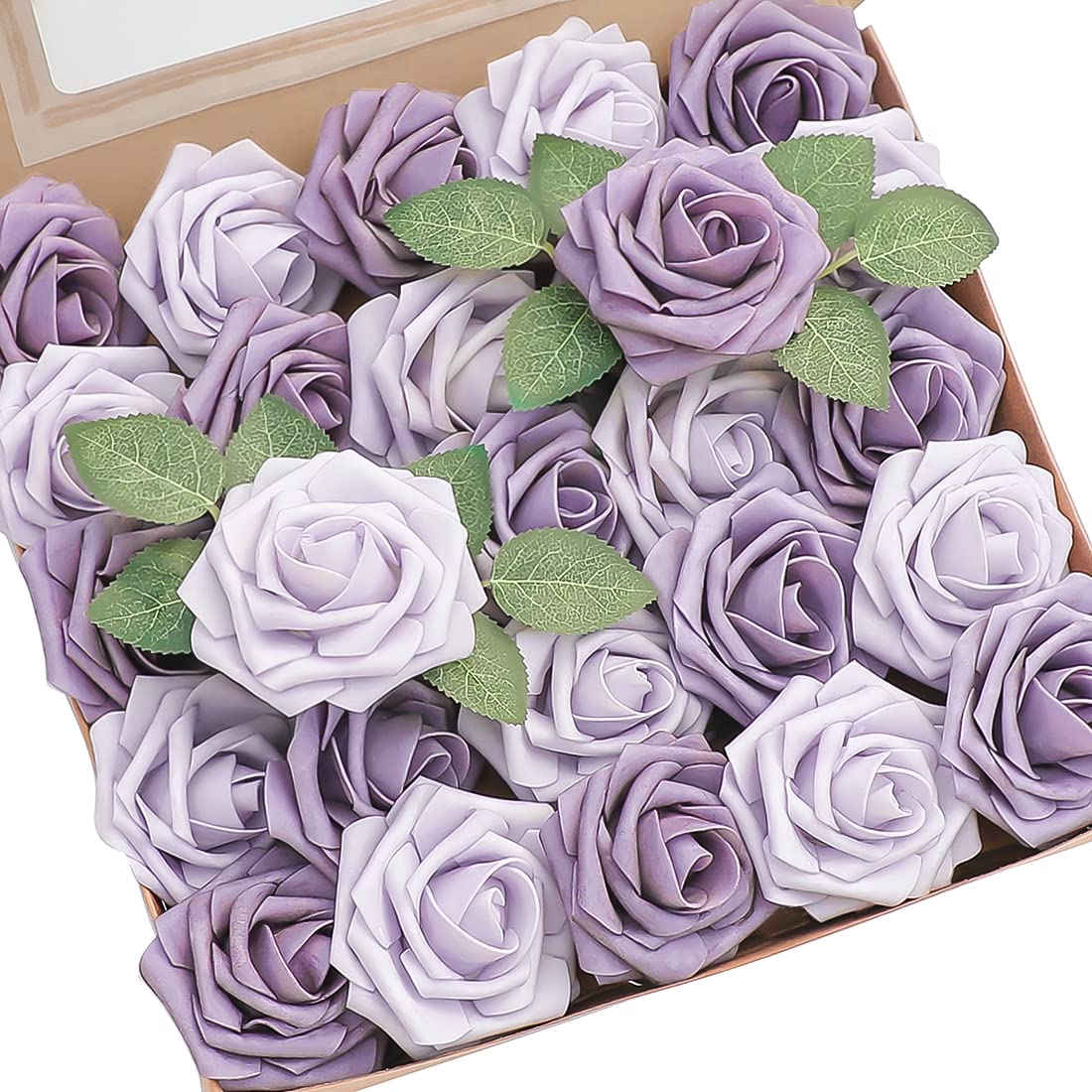 Floroom Artificial Flowers 25pcs Real Looking Ivory Foam Fake Roses with Stems for DIY Wedding Bouquets White Bridal Shower Centerpieces Arrangements Party Tables Decorations