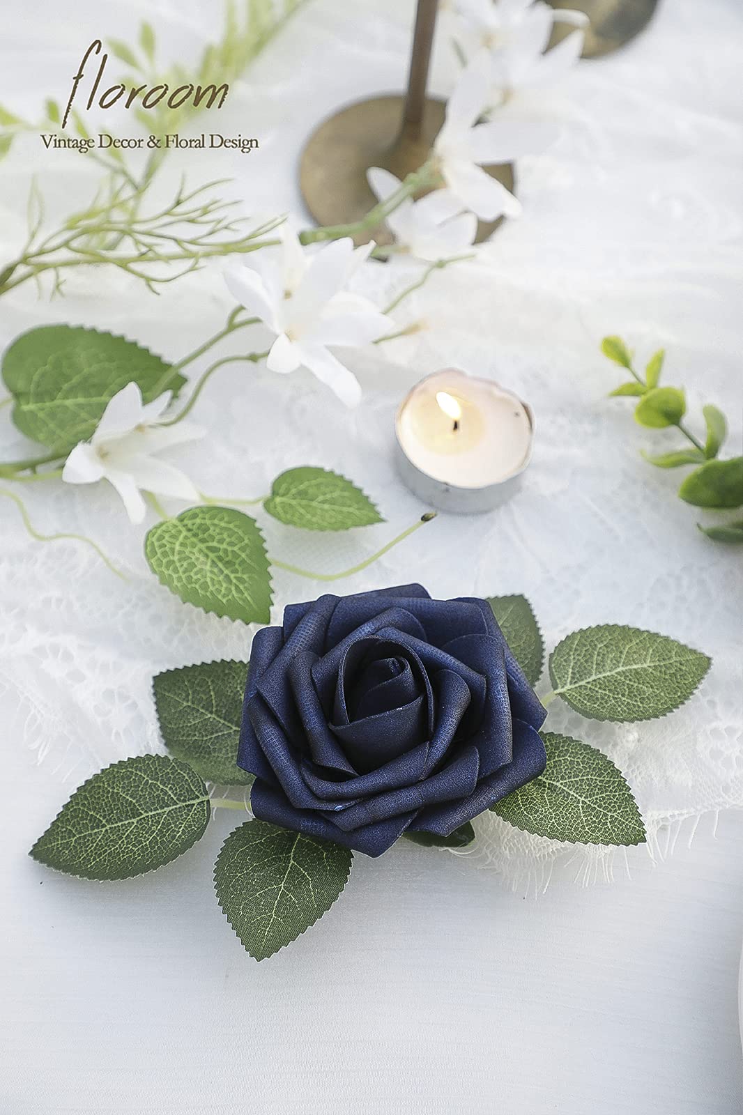 Floroom Artificial Flowers 25pcs Real Looking Ivory Foam Fake Roses with Stems for DIY Wedding Bouquets White Bridal Shower Centerpieces Arrangements Party Tables Decorations