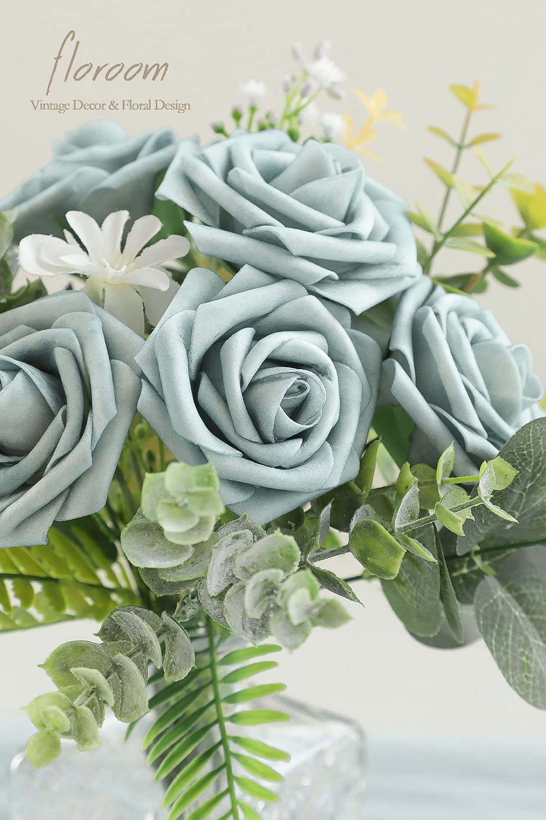 Floroom Artificial Flowers 25pcs Real Looking Ivory Foam Fake Roses with Stems for DIY Wedding Bouquets White Bridal Shower Centerpieces Arrangements Party Tables Decorations
