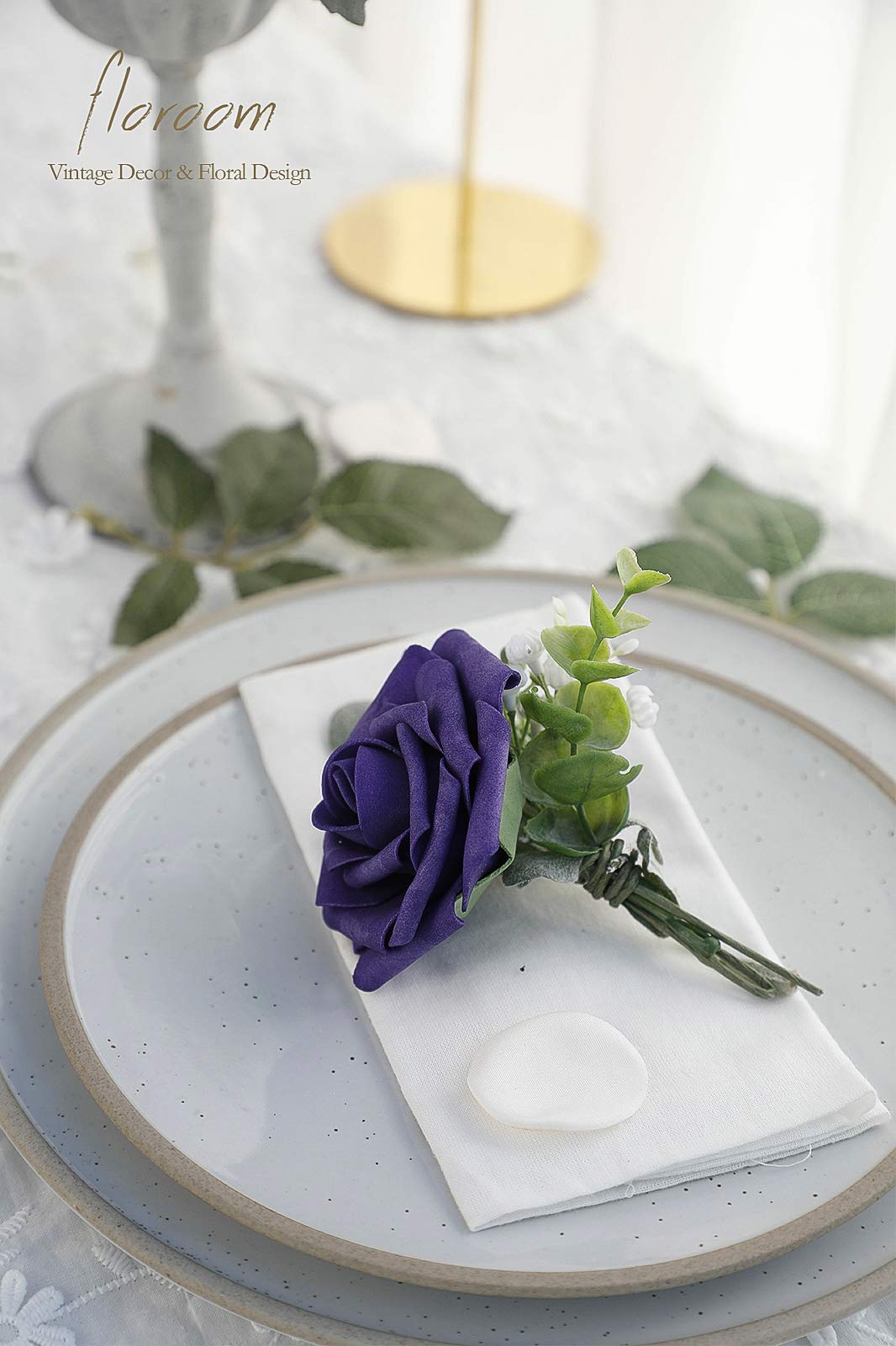 Floroom Artificial Flowers 25pcs Real Looking Ivory Foam Fake Roses with Stems for DIY Wedding Bouquets White Bridal Shower Centerpieces Arrangements Party Tables Decorations
