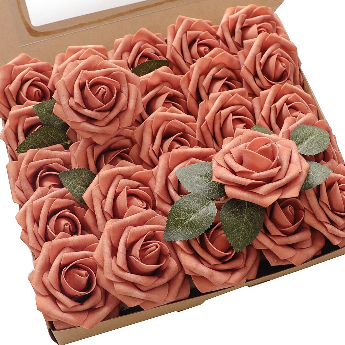 Floroom Artificial Flowers 25pcs Real Looking Ivory Foam Fake Roses with Stems for DIY Wedding Bouquets White Bridal Shower Centerpieces Arrangements Party Tables Decorations