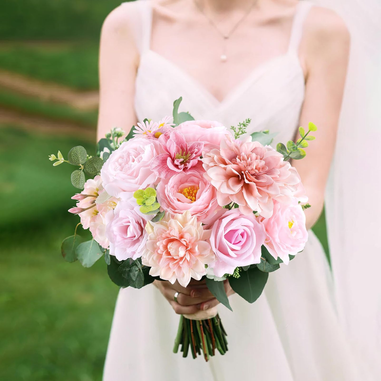 Rose Artificial Flowers Combo Fake Flowers Pink Roses Silk Flowers with Stems for DIY Bridal Wedding Bouquets Centerpieces Arrangements Table Party Baby Shower Home Decor (Champagne Pink)