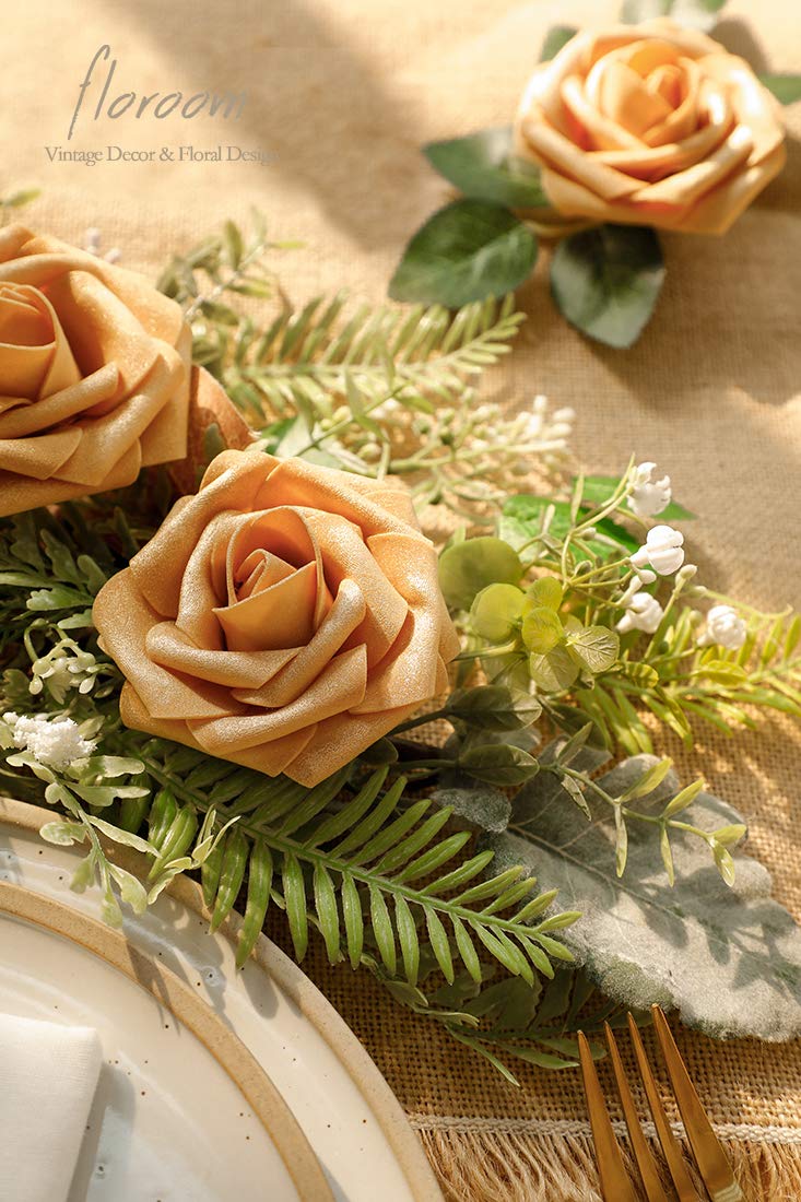 Floroom Artificial Flowers 25pcs Real Looking Ivory Foam Fake Roses with Stems for DIY Wedding Bouquets White Bridal Shower Centerpieces Arrangements Party Tables Decorations