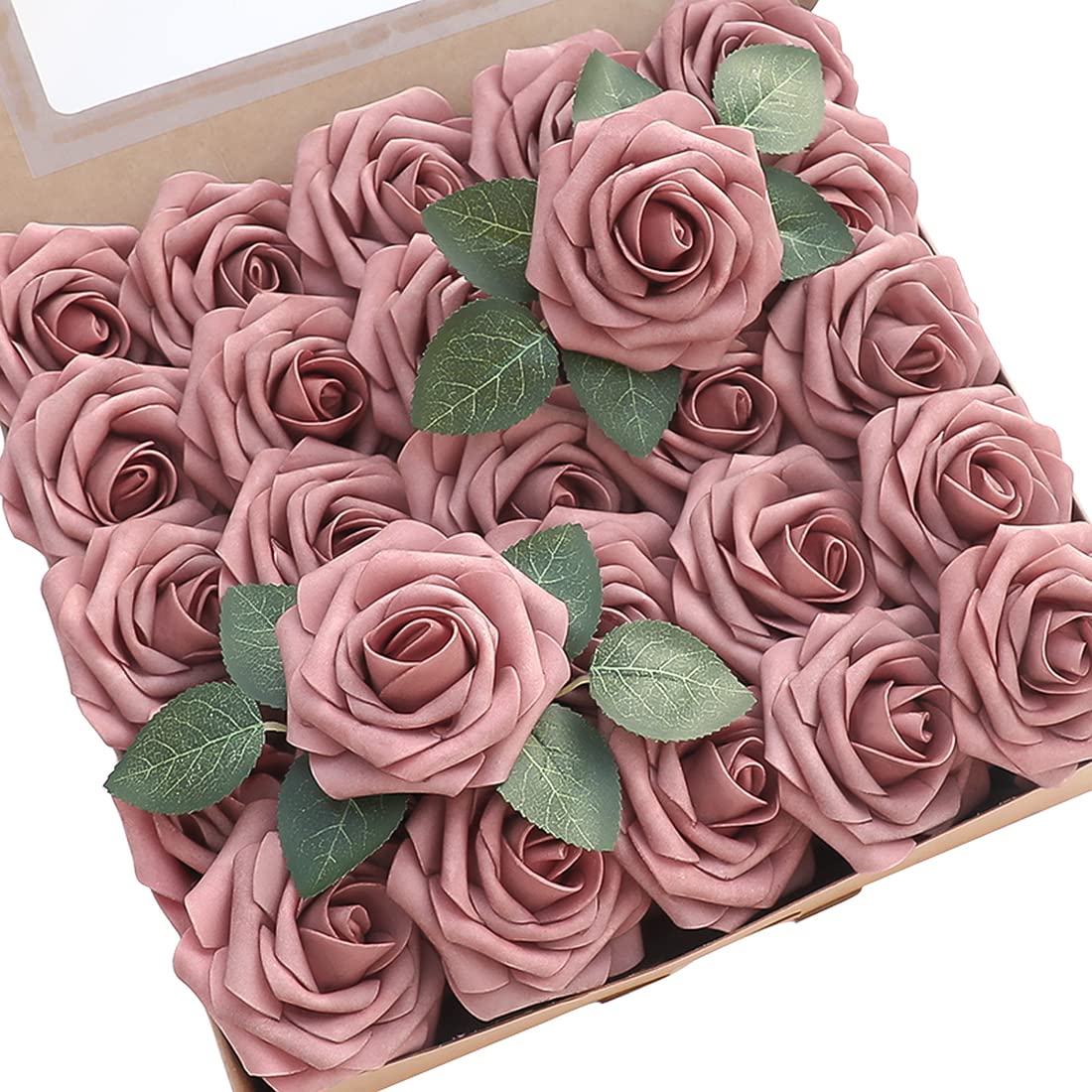 Floroom Artificial Flowers 25pcs Real Looking Ivory Foam Fake Roses with Stems for DIY Wedding Bouquets White Bridal Shower Centerpieces Arrangements Party Tables Decorations