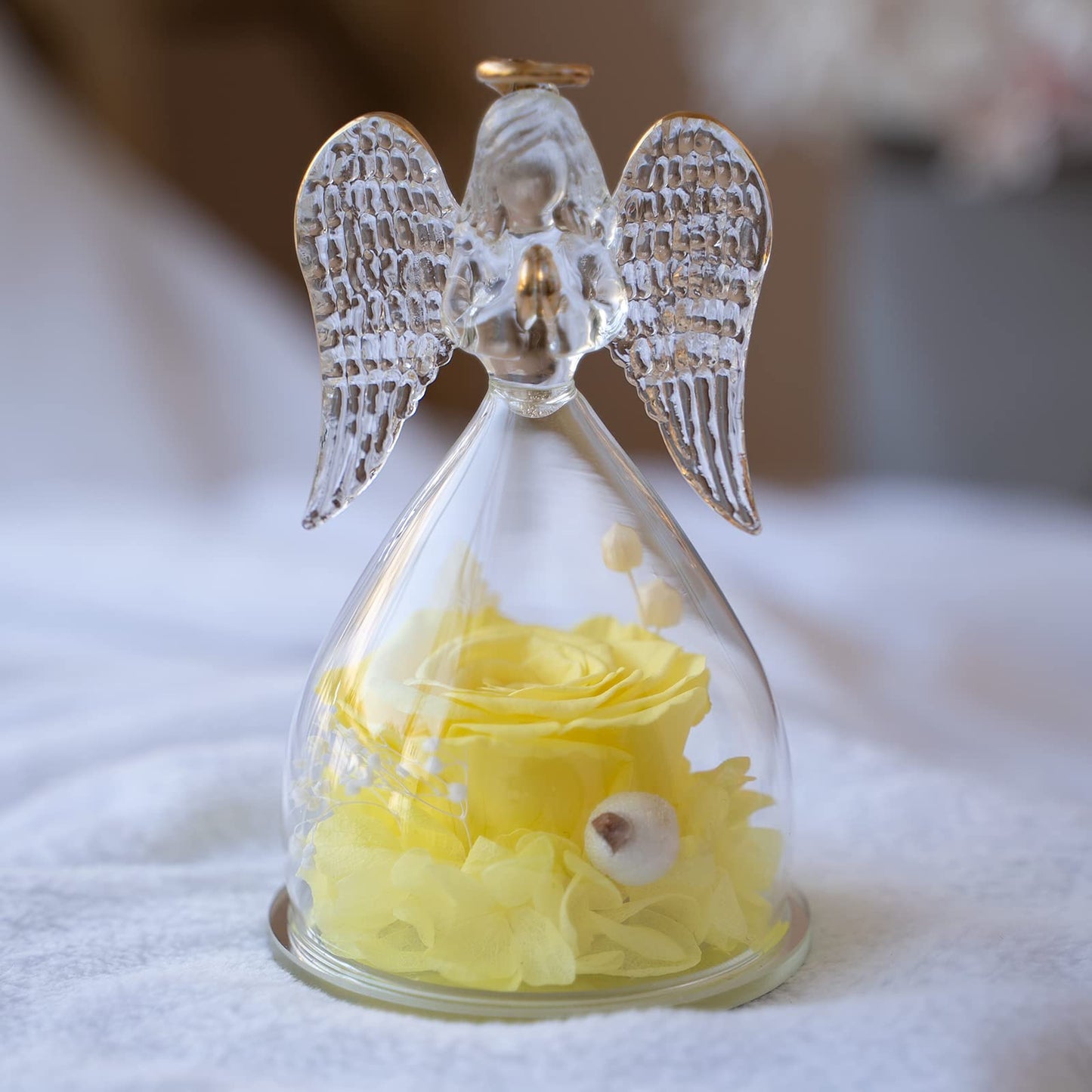 Sunia Preserved Flower Rose Birthday Gifts for Mom, Glass Angels Figurines Gifts for Women Grandma Mothers, Forever Real Flowers Unique Gifts for Valentine Mother's Day Anniversary Thanksgiving ﻿