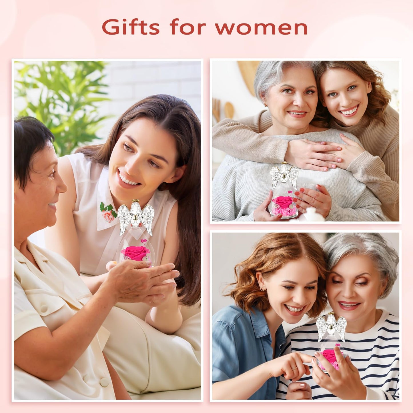 Sunia Preserved Flower Rose Birthday Gifts for Mom, Glass Angels Figurines Gifts for Women Grandma Mothers, Forever Real Flowers Unique Gifts for Valentine Mother's Day Anniversary Thanksgiving ﻿