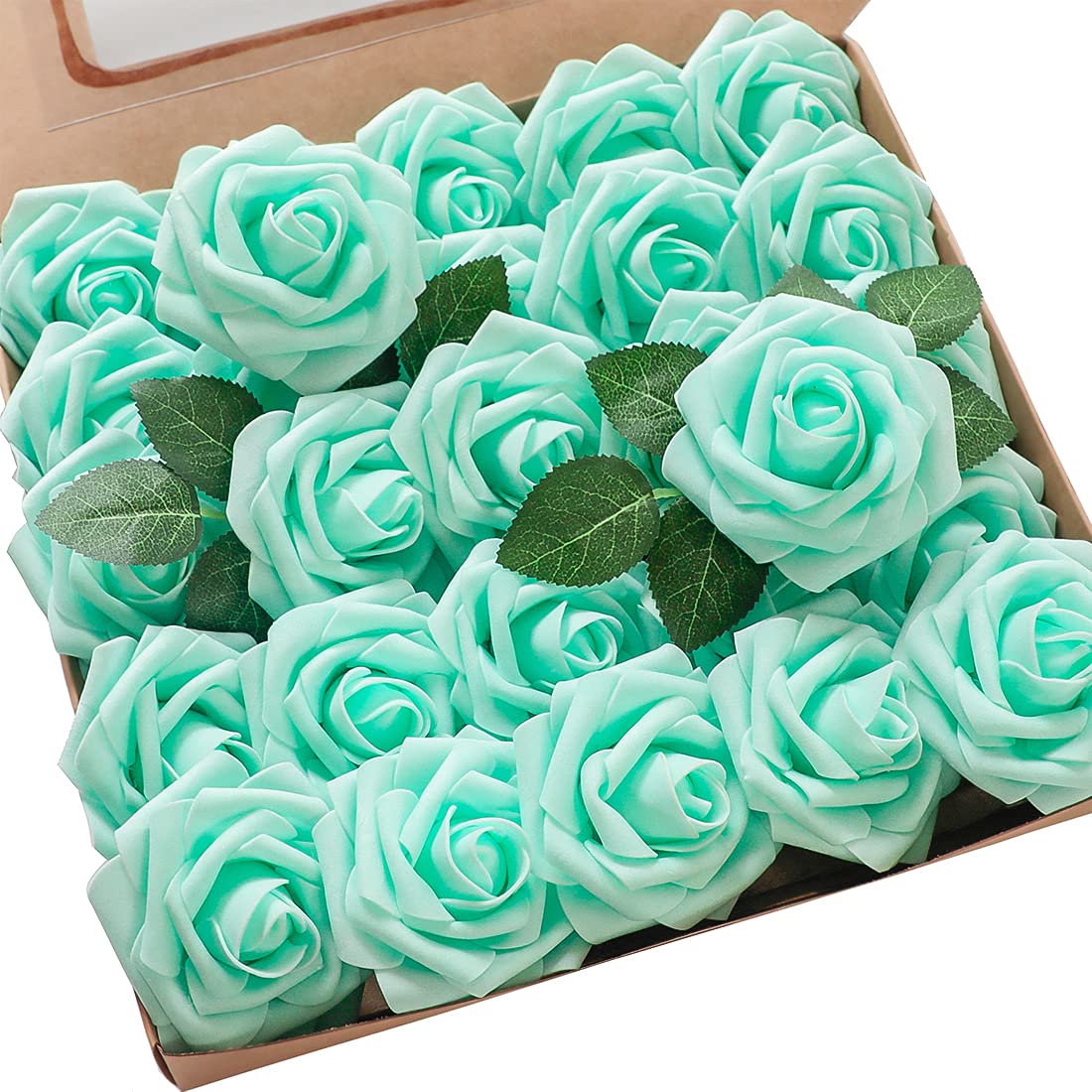 Floroom Artificial Flowers 25pcs Real Looking Ivory Foam Fake Roses with Stems for DIY Wedding Bouquets White Bridal Shower Centerpieces Arrangements Party Tables Decorations