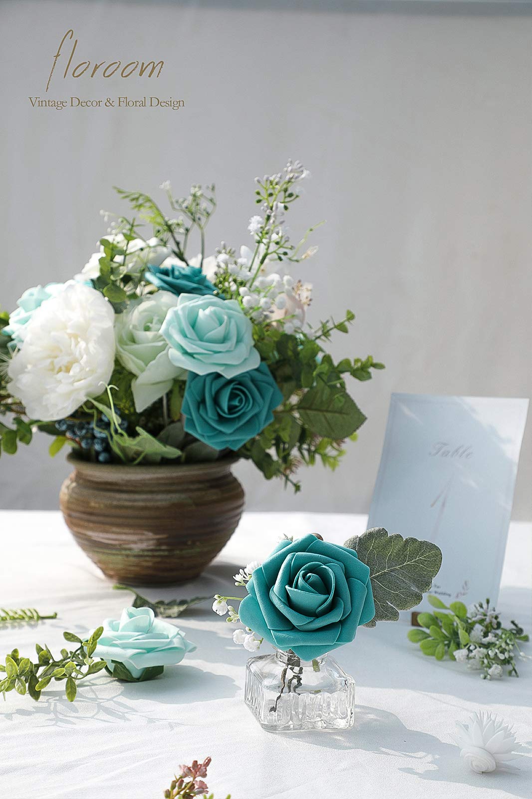 Floroom Artificial Flowers 25pcs Real Looking Ivory Foam Fake Roses with Stems for DIY Wedding Bouquets White Bridal Shower Centerpieces Arrangements Party Tables Decorations