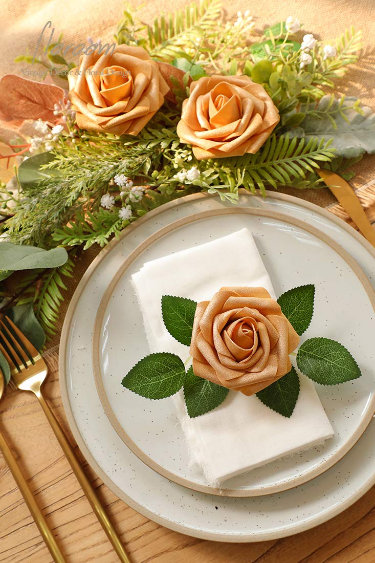 Floroom Artificial Flowers 25pcs Real Looking Ivory Foam Fake Roses with Stems for DIY Wedding Bouquets White Bridal Shower Centerpieces Arrangements Party Tables Decorations