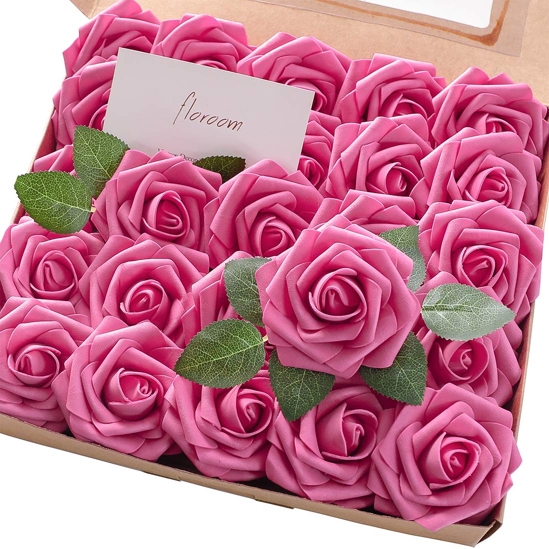 Floroom Artificial Flowers 25pcs Real Looking Ivory Foam Fake Roses with Stems for DIY Wedding Bouquets White Bridal Shower Centerpieces Arrangements Party Tables Decorations