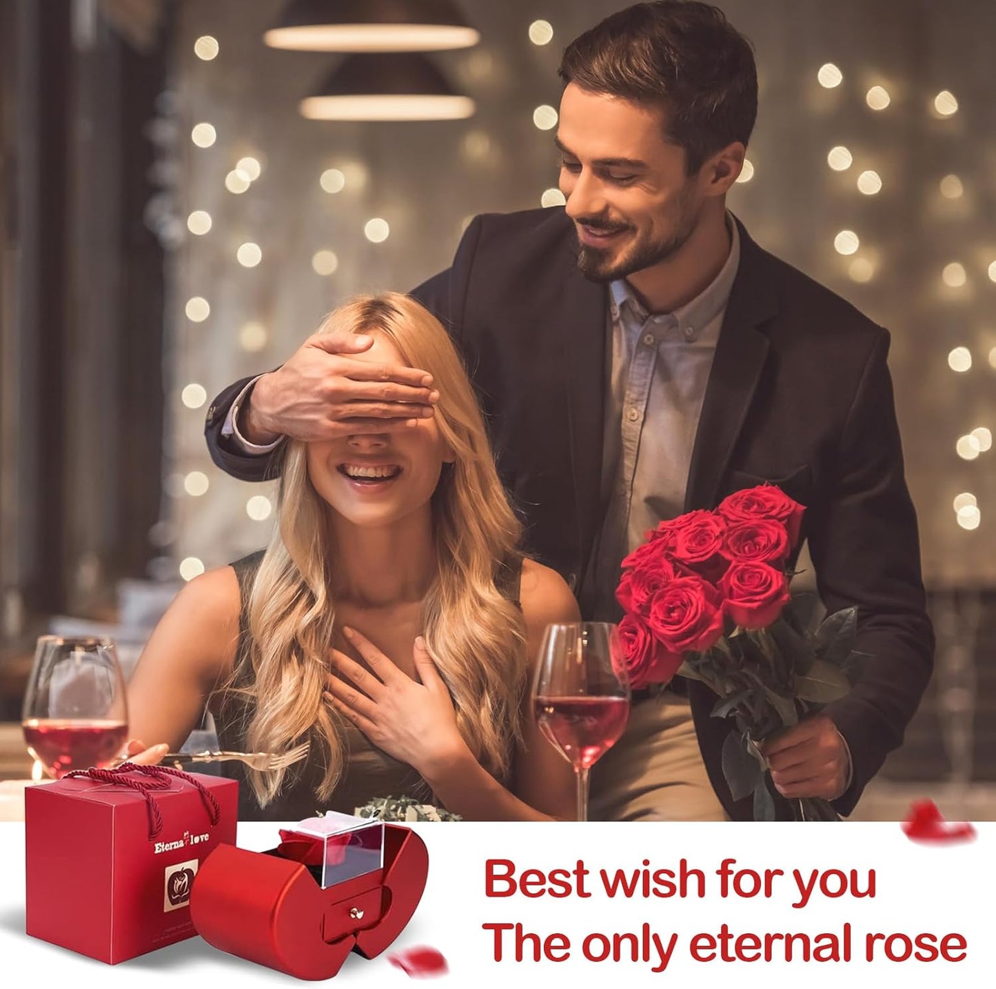 Preserved Real Rose with I Love You Necklace 100 Languages, Forever Flower Rose Gifts for Girlfriend, Women, Mom, Wife, Gifts Idea on Christmas,Valentine's Day,Birthday, Anniversary