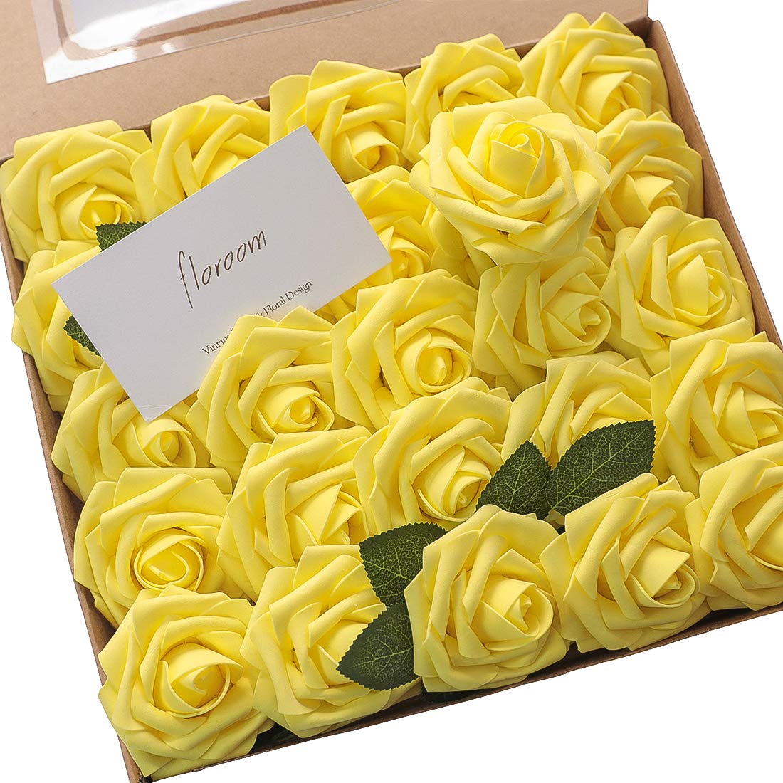 Floroom Artificial Flowers 25pcs Real Looking Ivory Foam Fake Roses with Stems for DIY Wedding Bouquets White Bridal Shower Centerpieces Arrangements Party Tables Decorations