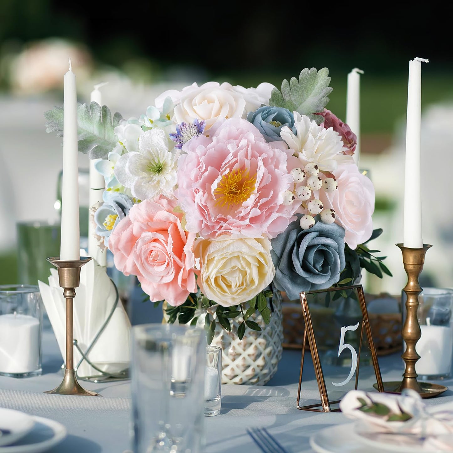 Rose Artificial Flowers Combo Fake Flowers Pink Roses Silk Flowers with Stems for DIY Bridal Wedding Bouquets Centerpieces Arrangements Table Party Baby Shower Home Decor (Champagne Pink)