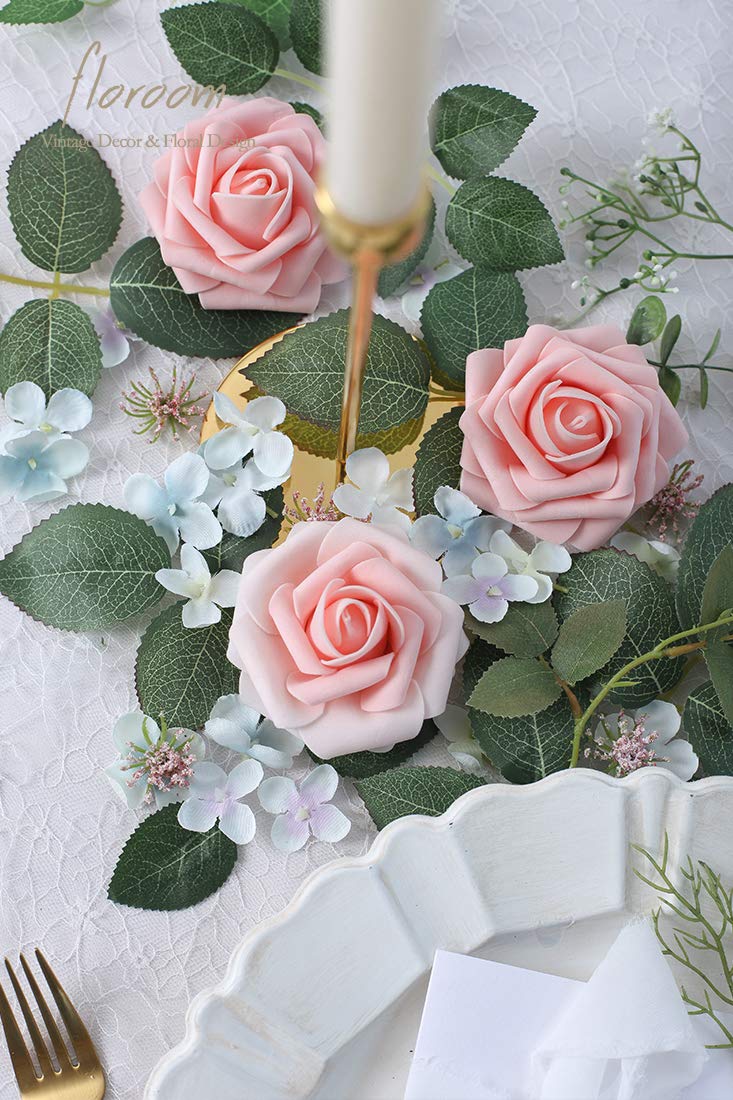 Floroom Artificial Flowers 25pcs Real Looking Ivory Foam Fake Roses with Stems for DIY Wedding Bouquets White Bridal Shower Centerpieces Arrangements Party Tables Decorations