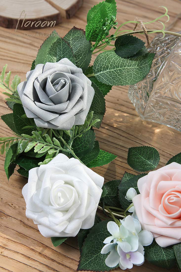 Floroom Artificial Flowers 25pcs Real Looking Ivory Foam Fake Roses with Stems for DIY Wedding Bouquets White Bridal Shower Centerpieces Arrangements Party Tables Decorations