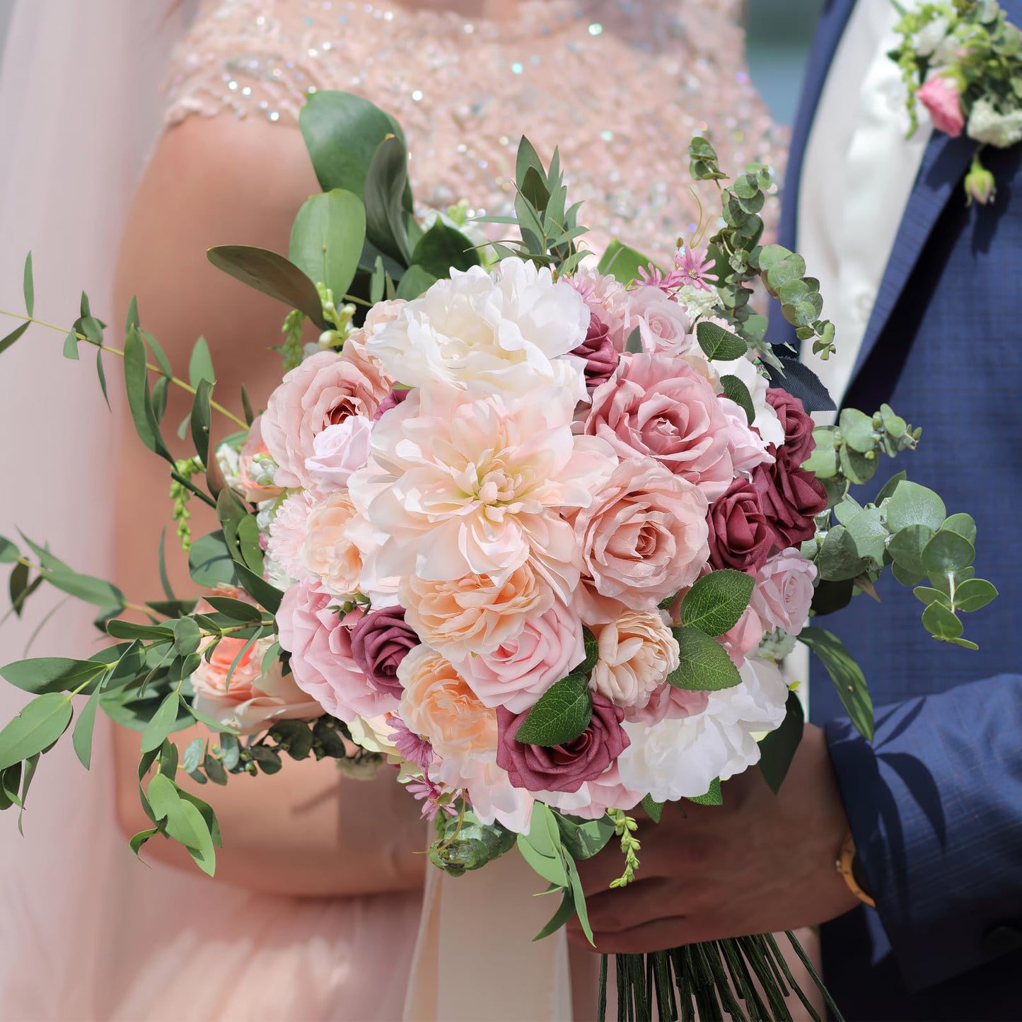 Rose Artificial Flowers Combo Fake Flowers Pink Roses Silk Flowers with Stems for DIY Bridal Wedding Bouquets Centerpieces Arrangements Table Party Baby Shower Home Decor (Champagne Pink)