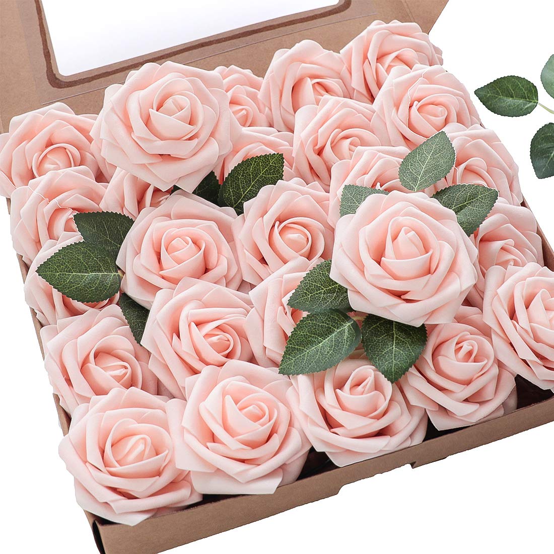 Floroom Artificial Flowers 25pcs Real Looking Ivory Foam Fake Roses with Stems for DIY Wedding Bouquets White Bridal Shower Centerpieces Arrangements Party Tables Decorations