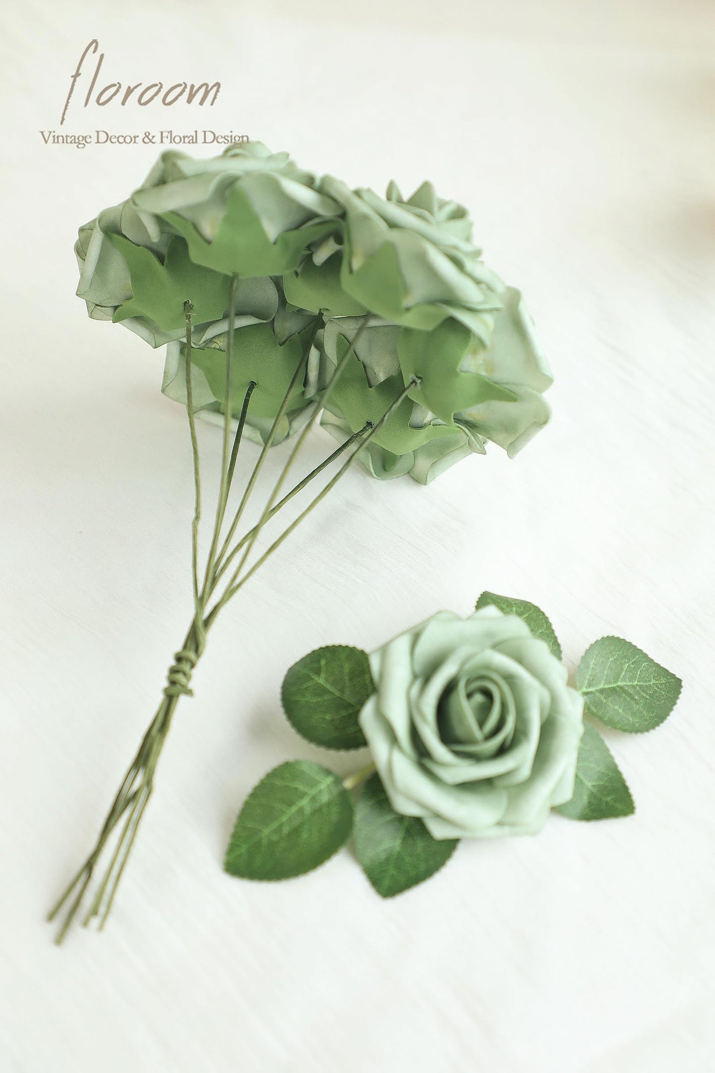 Floroom Artificial Flowers 25pcs Real Looking Ivory Foam Fake Roses with Stems for DIY Wedding Bouquets White Bridal Shower Centerpieces Arrangements Party Tables Decorations