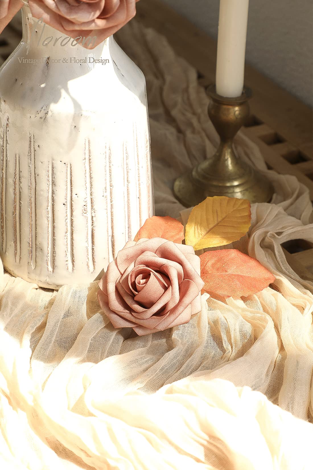 Floroom Artificial Flowers 25pcs Real Looking Ivory Foam Fake Roses with Stems for DIY Wedding Bouquets White Bridal Shower Centerpieces Arrangements Party Tables Decorations