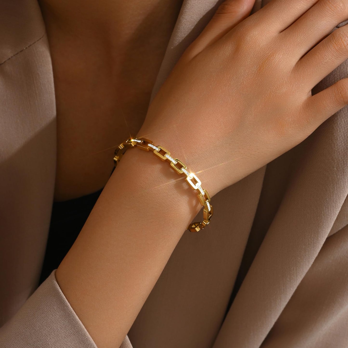 Gold bracelet for Women 18K Gold Plated Bamboo Watch Band Star Labyrinth Bangle Bracelets Dainty Stainless Steel Jewelry Gifts