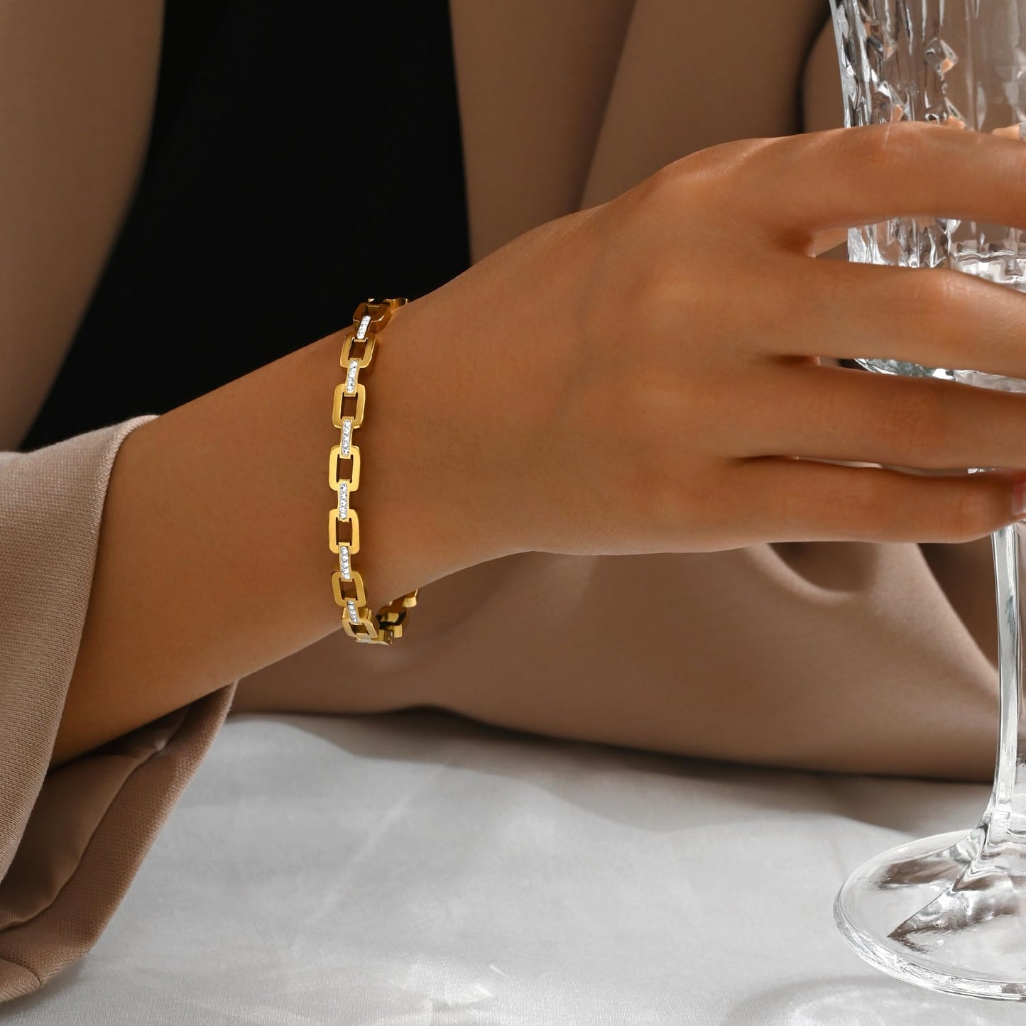 Gold bracelet for Women 18K Gold Plated Bamboo Watch Band Star Labyrinth Bangle Bracelets Dainty Stainless Steel Jewelry Gifts
