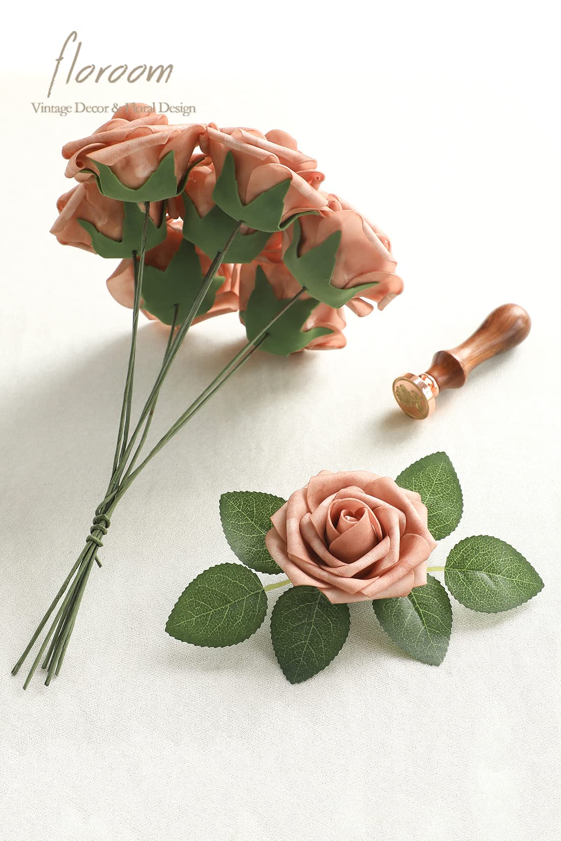 Floroom Artificial Flowers 25pcs Real Looking Ivory Foam Fake Roses with Stems for DIY Wedding Bouquets White Bridal Shower Centerpieces Arrangements Party Tables Decorations