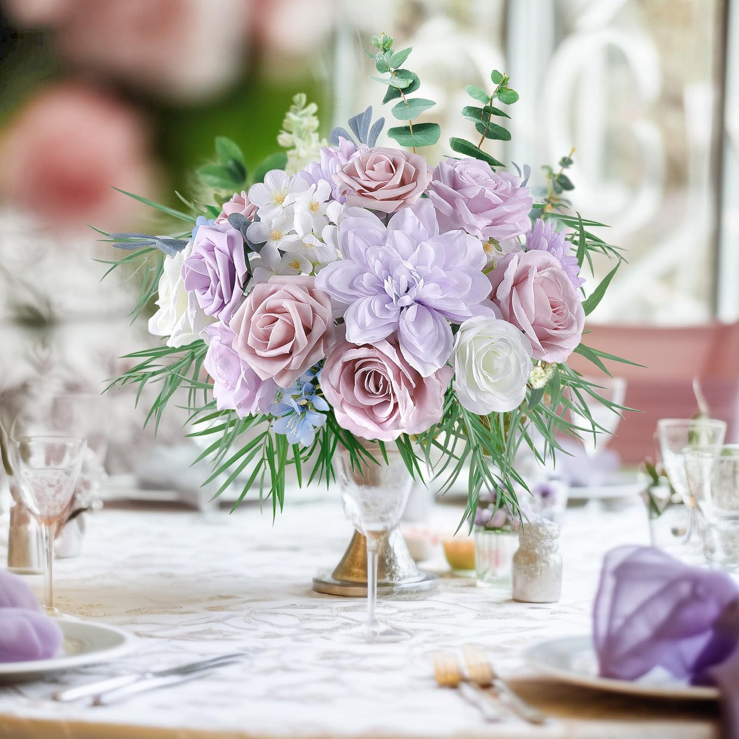 Rose Artificial Flowers Combo Fake Flowers Pink Roses Silk Flowers with Stems for DIY Bridal Wedding Bouquets Centerpieces Arrangements Table Party Baby Shower Home Decor (Champagne Pink)