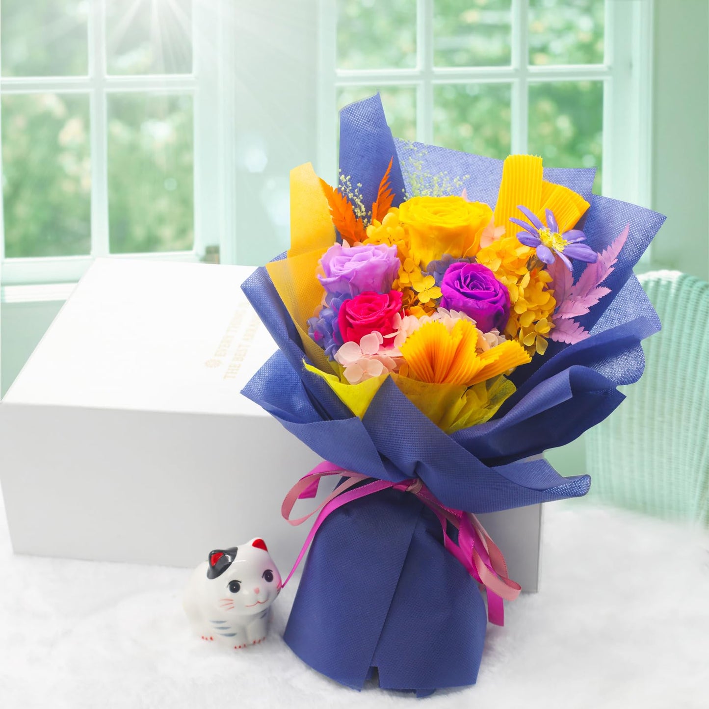 QOEAZY Preserved Flowers Bouquet with Gift Box, Purple Flowers for Delivery Prime, Birthday Flowers for Women Mom Grandma, Flowers Gifts for Valentine's Day, Mother's Day, Anniversary, Christmas