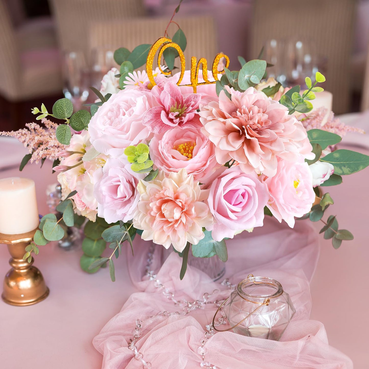 Rose Artificial Flowers Combo Fake Flowers Pink Roses Silk Flowers with Stems for DIY Bridal Wedding Bouquets Centerpieces Arrangements Table Party Baby Shower Home Decor (Champagne Pink)
