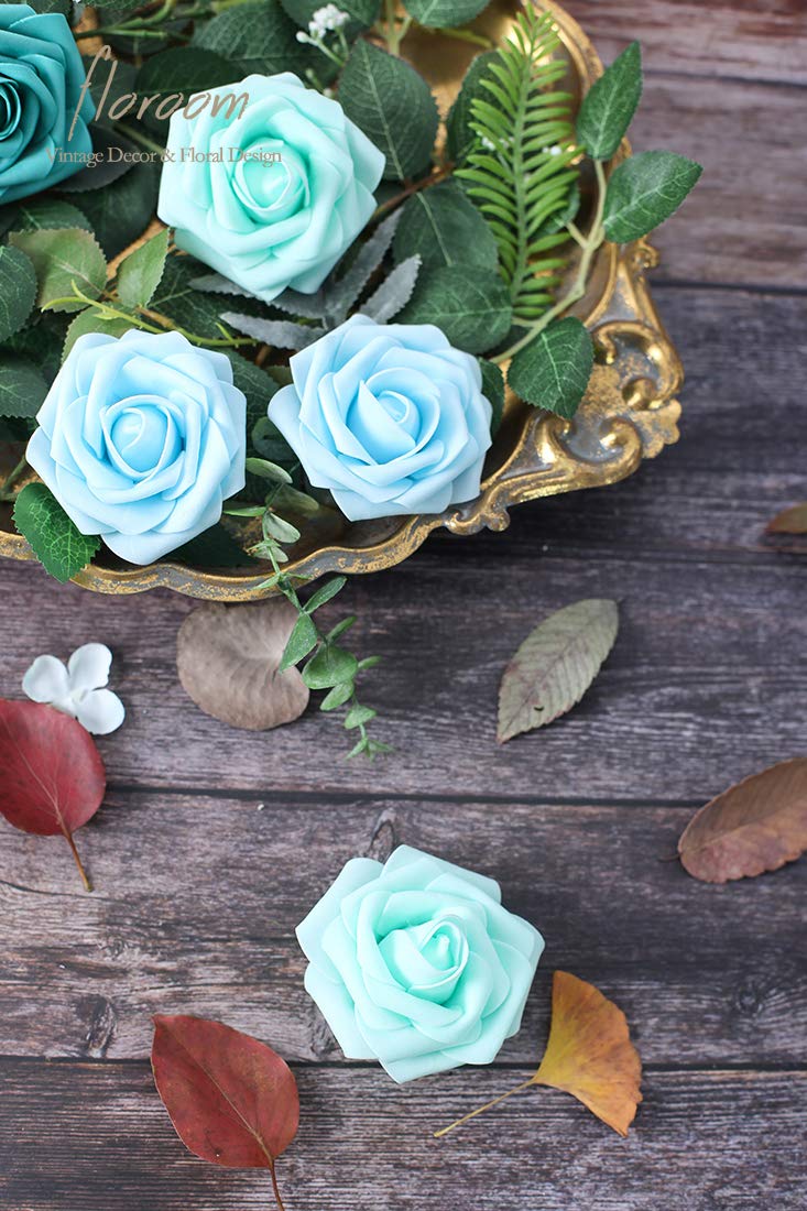 Floroom Artificial Flowers 25pcs Real Looking Ivory Foam Fake Roses with Stems for DIY Wedding Bouquets White Bridal Shower Centerpieces Arrangements Party Tables Decorations