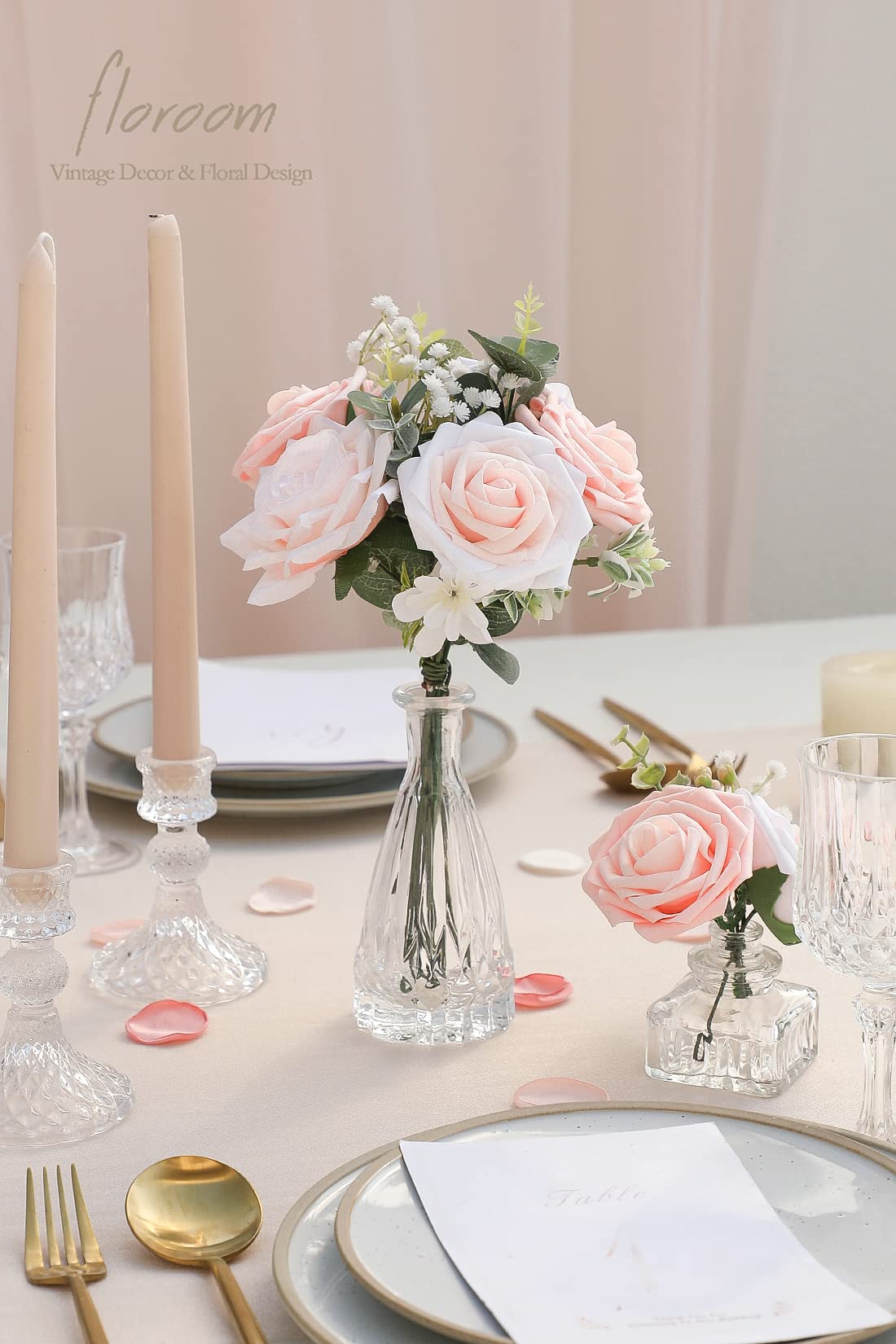 Floroom Artificial Flowers 25pcs Real Looking Ivory Foam Fake Roses with Stems for DIY Wedding Bouquets White Bridal Shower Centerpieces Arrangements Party Tables Decorations