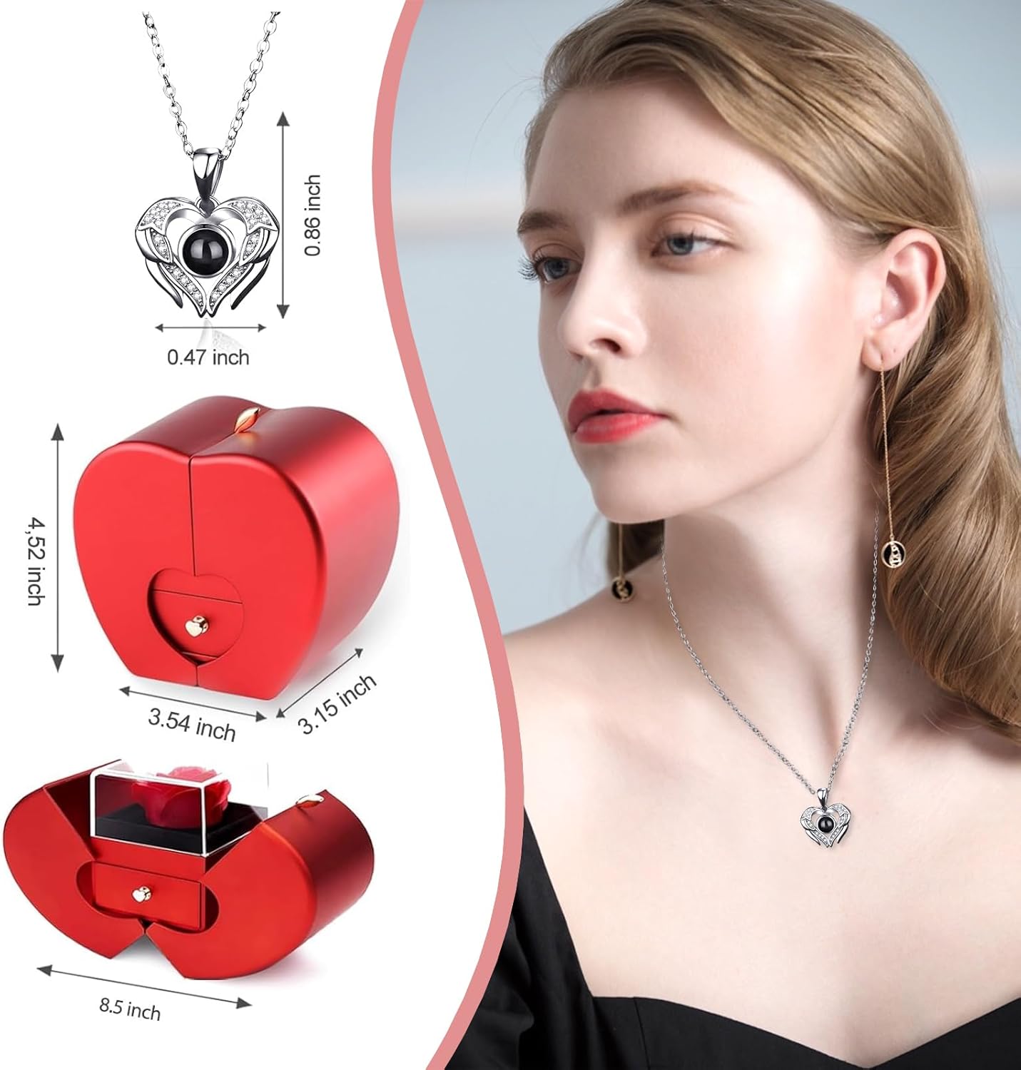 Preserved Real Rose with I Love You Necklace 100 Languages, Forever Flower Rose Gifts for Girlfriend, Women, Mom, Wife, Gifts Idea on Christmas,Valentine's Day,Birthday, Anniversary