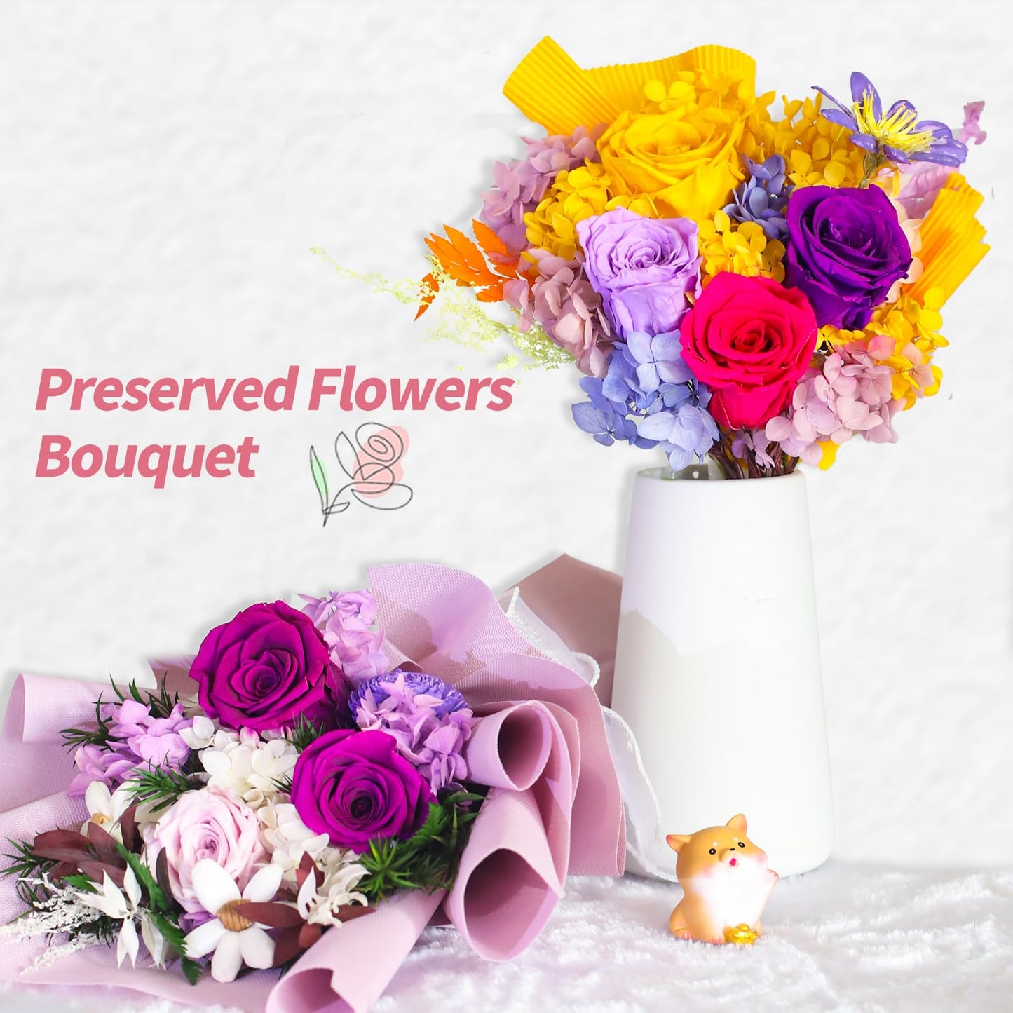 QOEAZY Preserved Flowers Bouquet with Gift Box, Purple Flowers for Delivery Prime, Birthday Flowers for Women Mom Grandma, Flowers Gifts for Valentine's Day, Mother's Day, Anniversary, Christmas