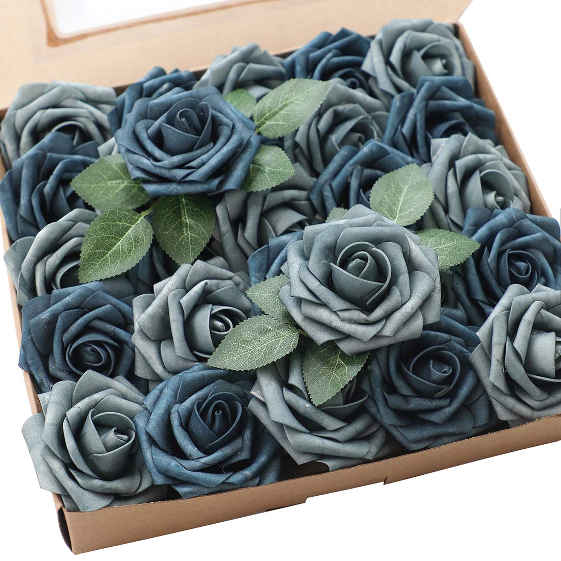 Floroom Artificial Flowers 25pcs Real Looking Ivory Foam Fake Roses with Stems for DIY Wedding Bouquets White Bridal Shower Centerpieces Arrangements Party Tables Decorations