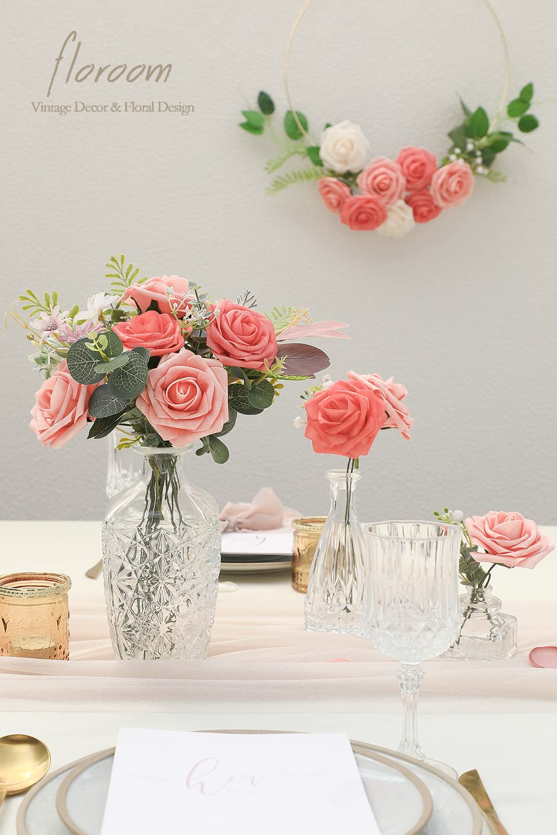 Floroom Artificial Flowers 25pcs Real Looking Ivory Foam Fake Roses with Stems for DIY Wedding Bouquets White Bridal Shower Centerpieces Arrangements Party Tables Decorations
