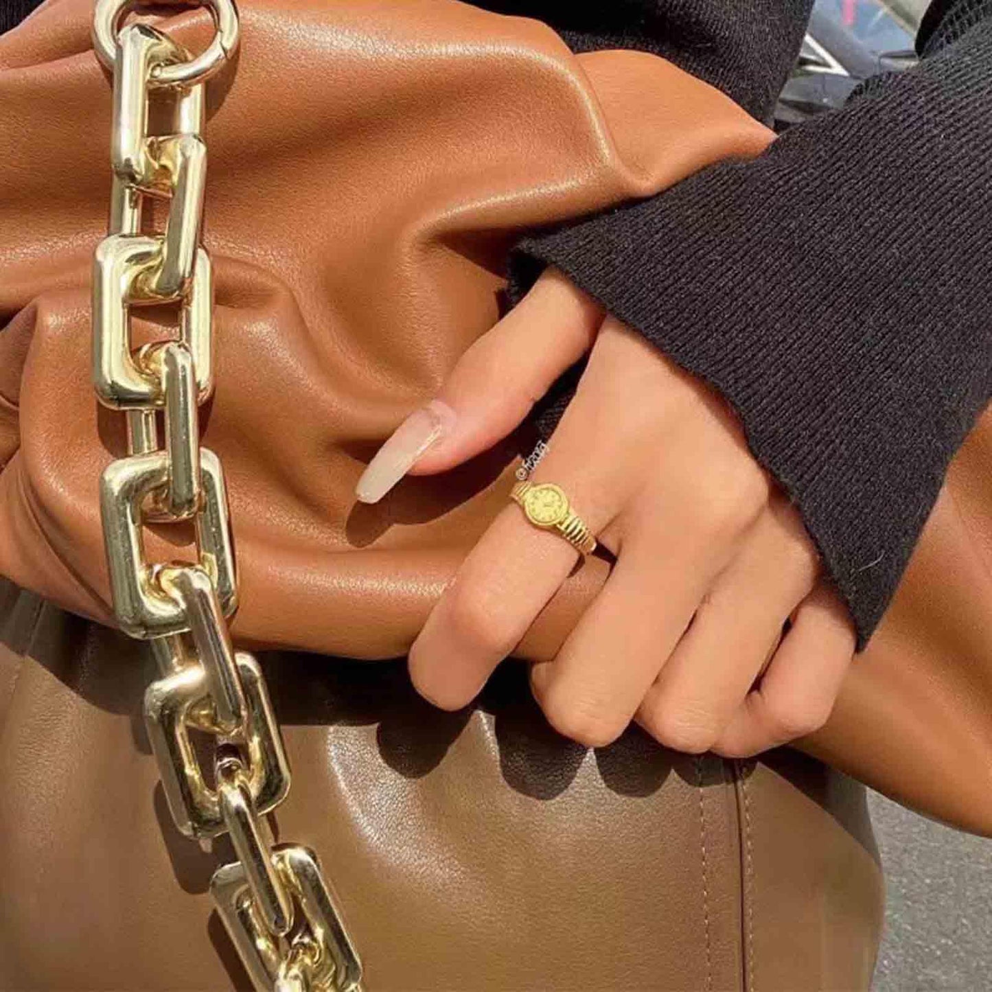 Vintage Round Watch Finger Ring Thick Clock Ring Small Watch Ring Adjustable Open Ring Gold Signet Rings Jewelry for Women