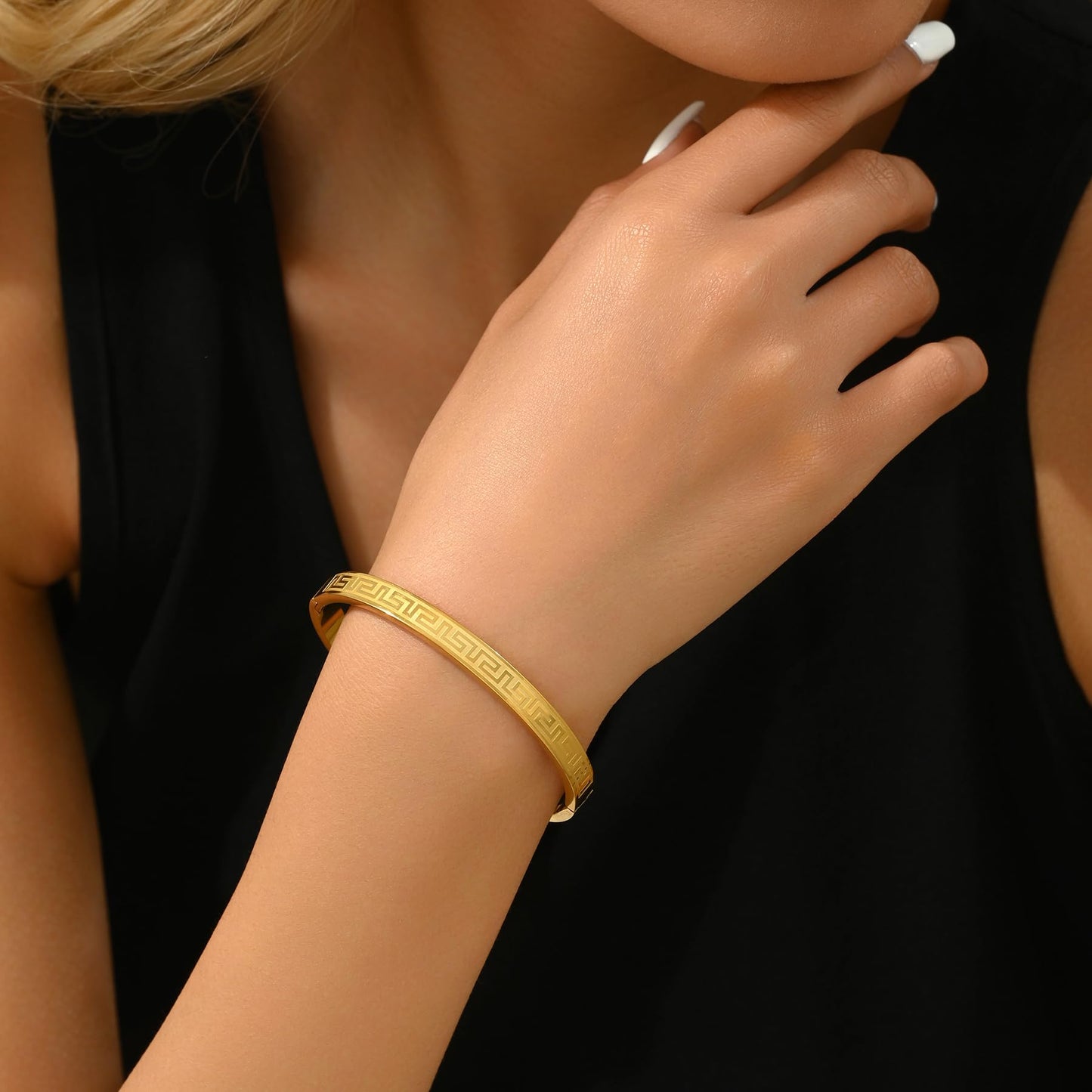 Gold bracelet for Women 18K Gold Plated Bamboo Watch Band Star Labyrinth Bangle Bracelets Dainty Stainless Steel Jewelry Gifts