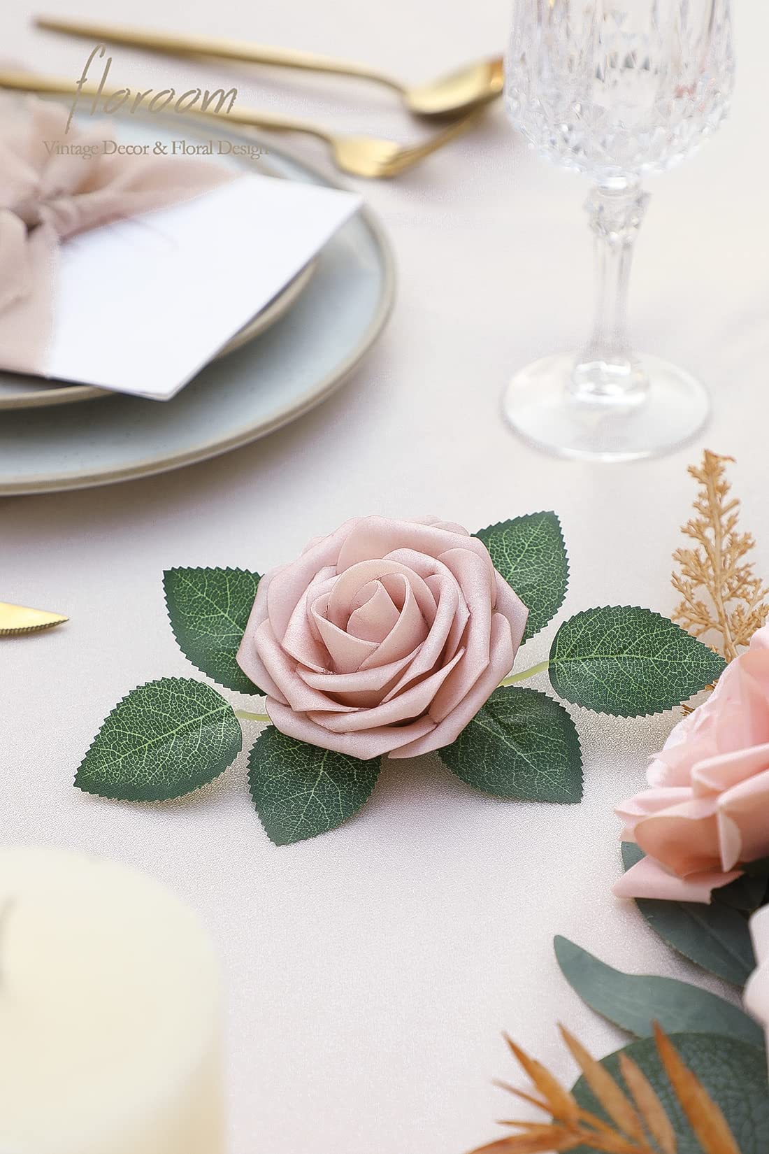 Floroom Artificial Flowers 25pcs Real Looking Ivory Foam Fake Roses with Stems for DIY Wedding Bouquets White Bridal Shower Centerpieces Arrangements Party Tables Decorations