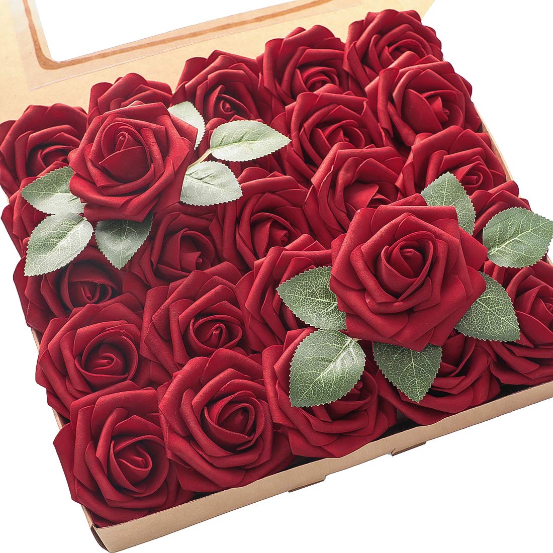 Floroom Artificial Flowers 25pcs Real Looking Ivory Foam Fake Roses with Stems for DIY Wedding Bouquets White Bridal Shower Centerpieces Arrangements Party Tables Decorations