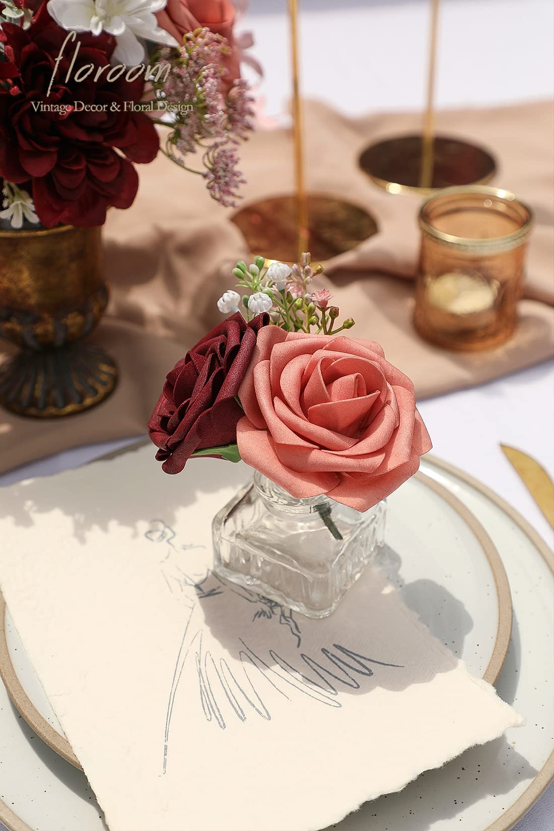 Floroom Artificial Flowers 25pcs Real Looking Ivory Foam Fake Roses with Stems for DIY Wedding Bouquets White Bridal Shower Centerpieces Arrangements Party Tables Decorations