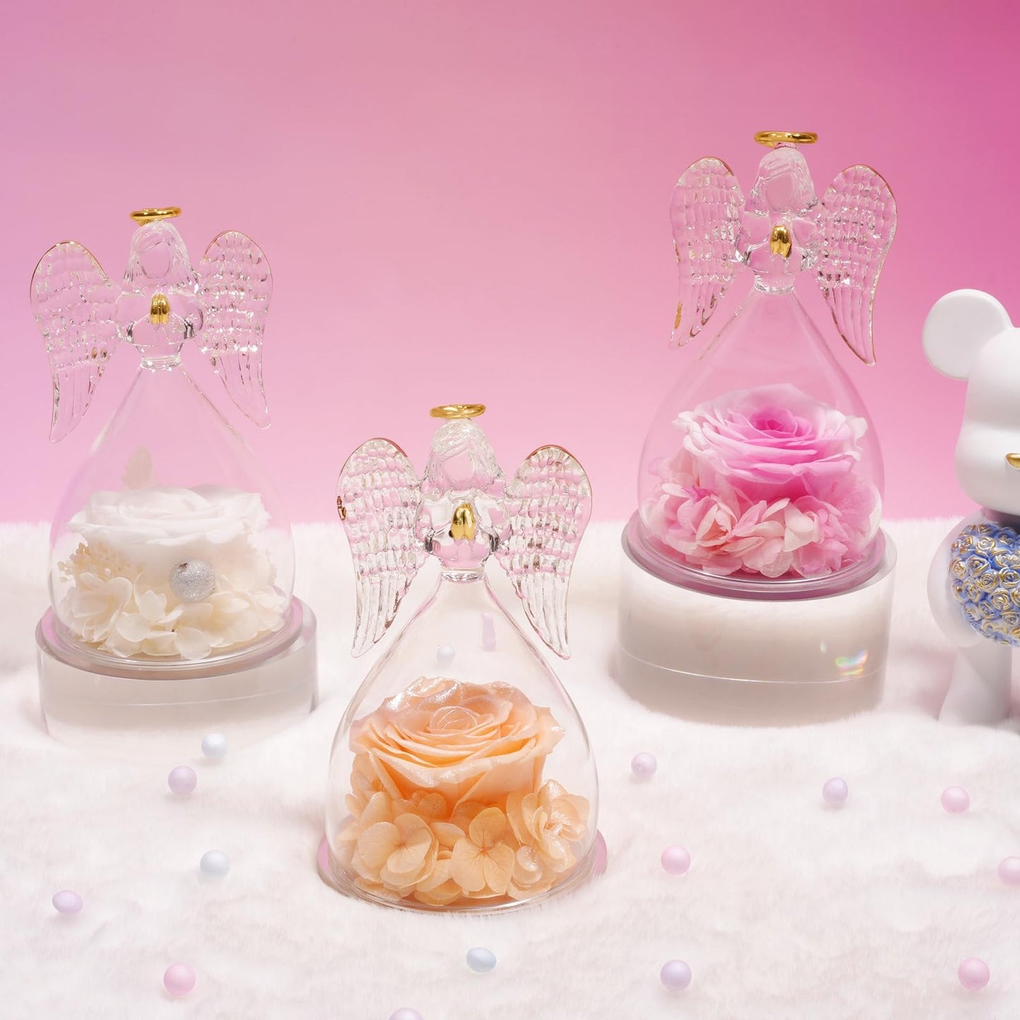 Sunia Preserved Flower Rose Birthday Gifts for Mom, Glass Angels Figurines Gifts for Women Grandma Mothers, Forever Real Flowers Unique Gifts for Valentine Mother's Day Anniversary Thanksgiving ﻿