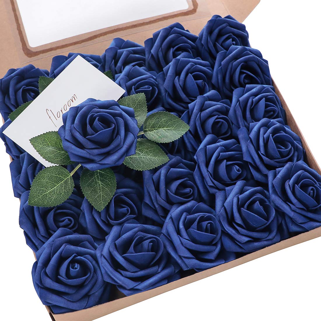 Floroom Artificial Flowers 25pcs Real Looking Ivory Foam Fake Roses with Stems for DIY Wedding Bouquets White Bridal Shower Centerpieces Arrangements Party Tables Decorations