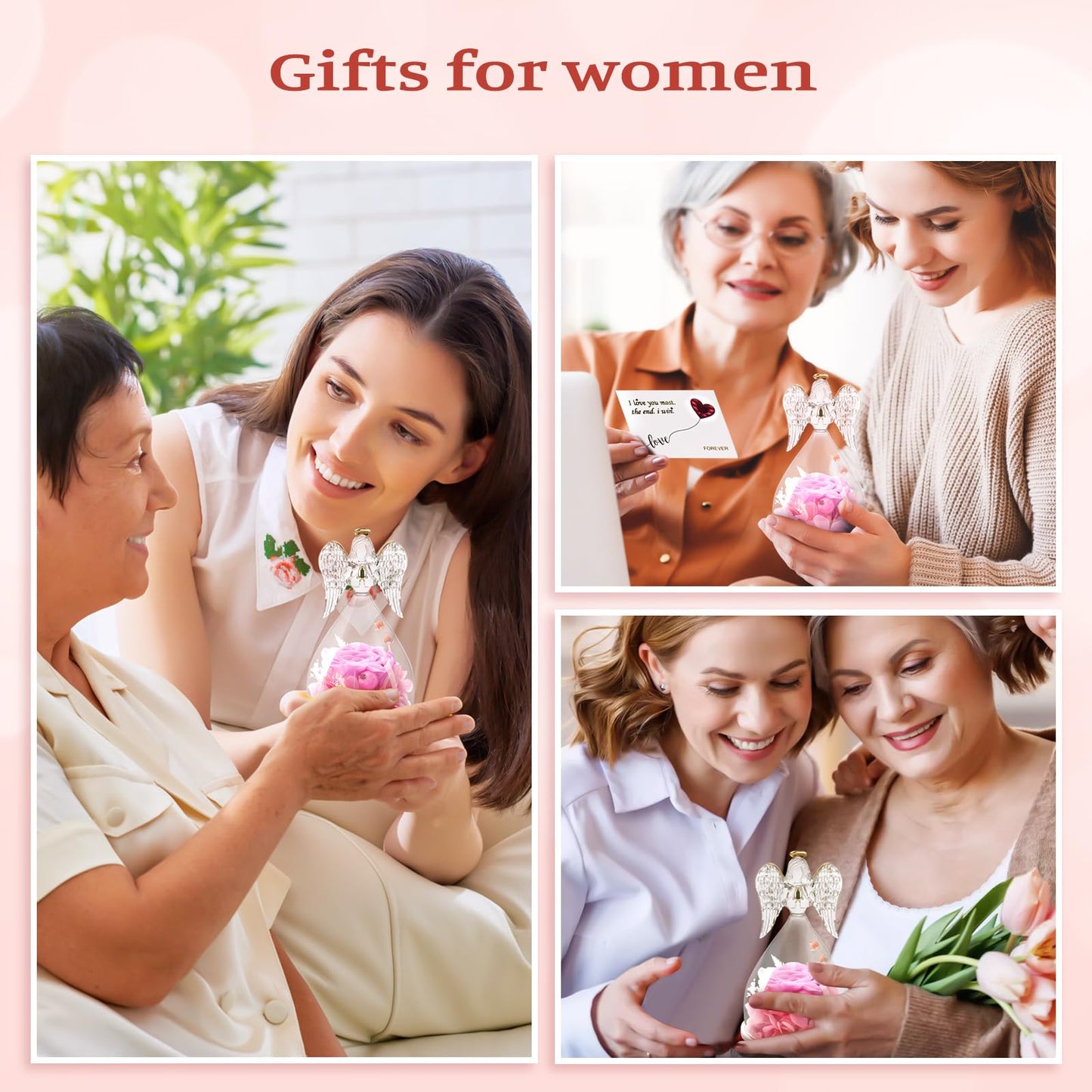 Sunia Preserved Flower Rose Birthday Gifts for Mom, Glass Angels Figurines Gifts for Women Grandma Mothers, Forever Real Flowers Unique Gifts for Valentine Mother's Day Anniversary Thanksgiving ﻿