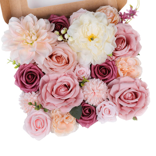 Rose Artificial Flowers Combo Fake Flowers Pink Roses Silk Flowers with Stems for DIY Bridal Wedding Bouquets Centerpieces Arrangements Table Party Baby Shower Home Decor (Champagne Pink)