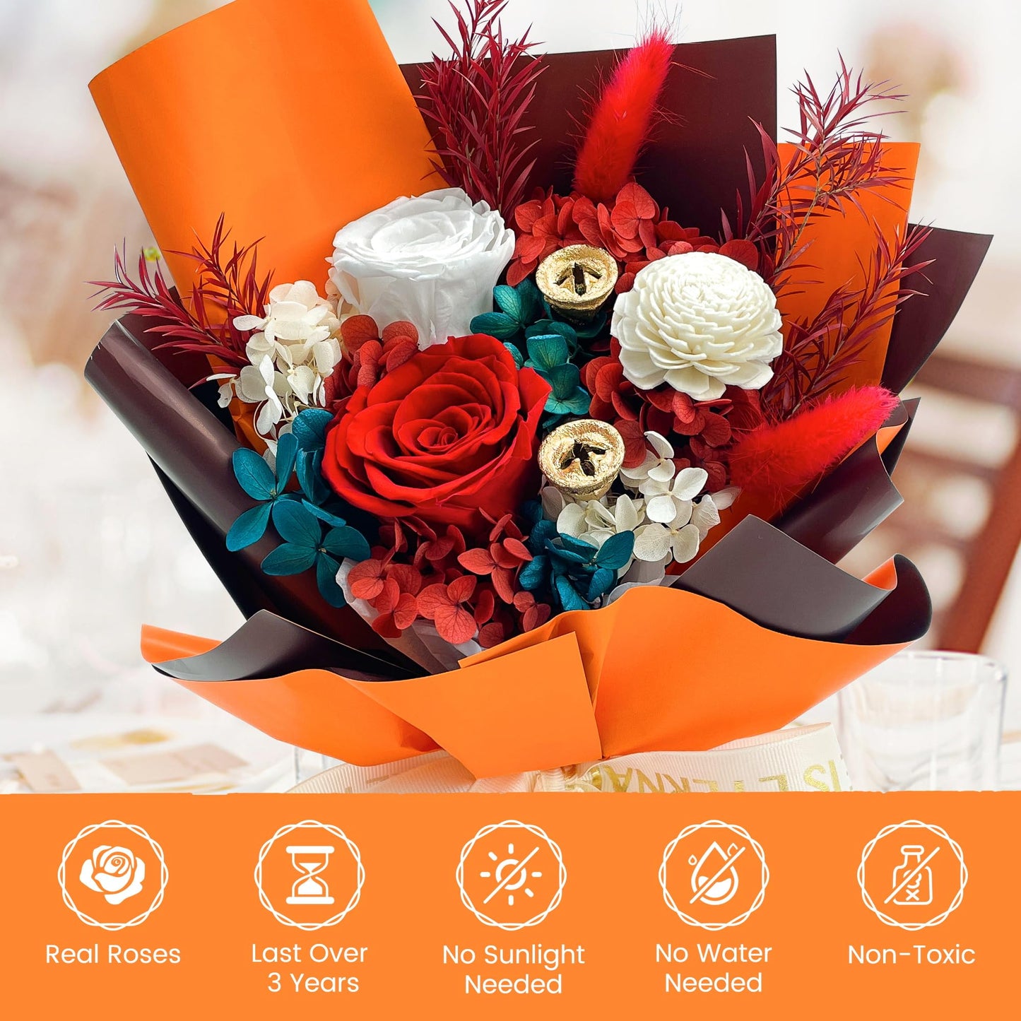 QOEAZY Preserved Flowers Bouquet with Gift Box, Purple Flowers for Delivery Prime, Birthday Flowers for Women Mom Grandma, Flowers Gifts for Valentine's Day, Mother's Day, Anniversary, Christmas