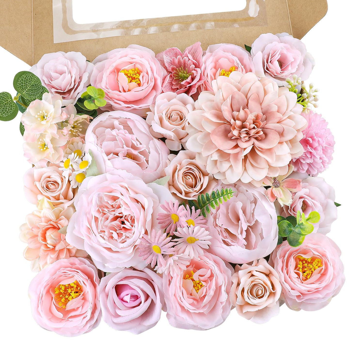 Rose Artificial Flowers Combo Fake Flowers Pink Roses Silk Flowers with Stems for DIY Bridal Wedding Bouquets Centerpieces Arrangements Table Party Baby Shower Home Decor (Champagne Pink)
